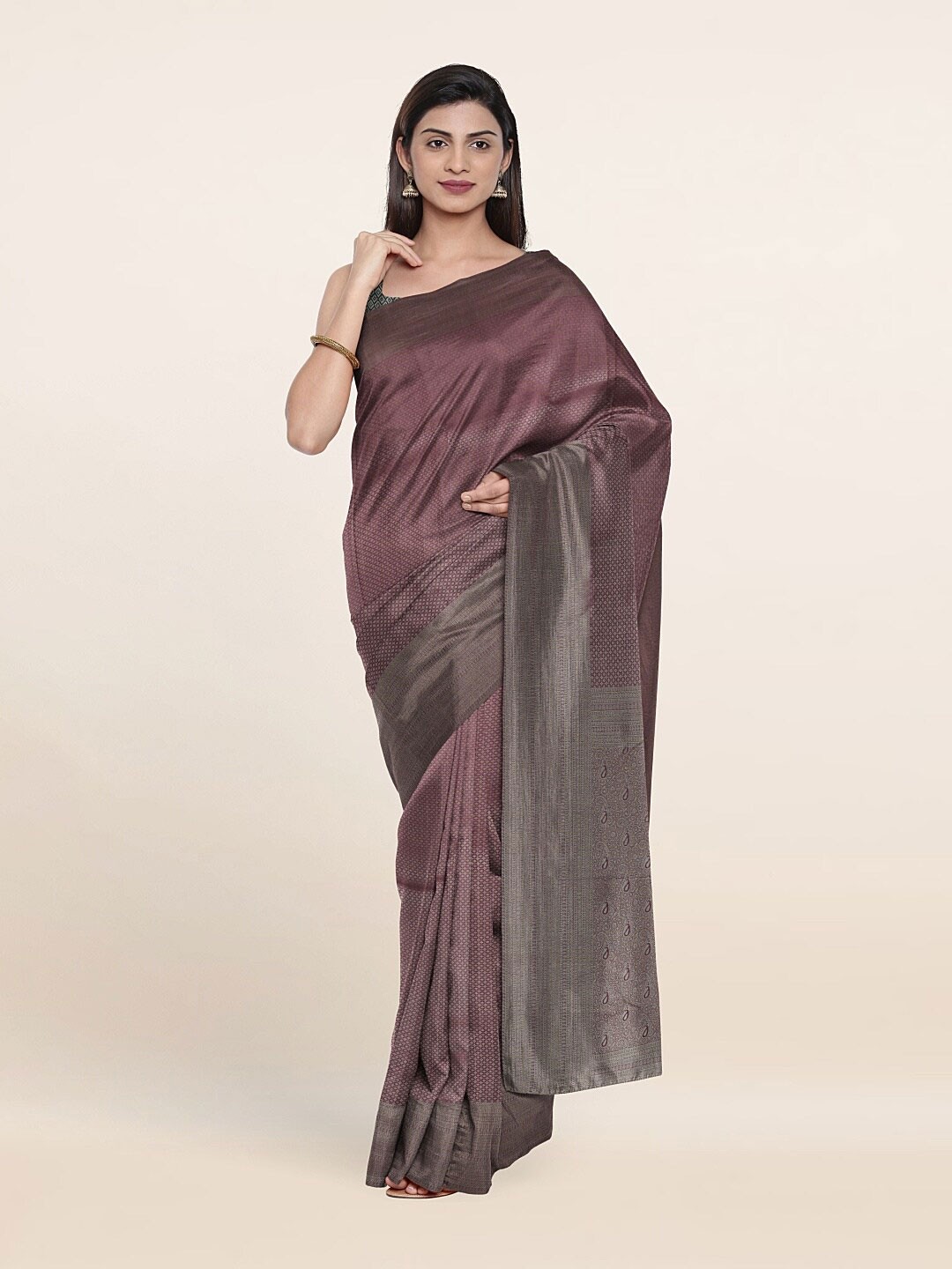 

Pothys Pink & Silver-Toned Ethnic Motifs Zari Art Silk Saree