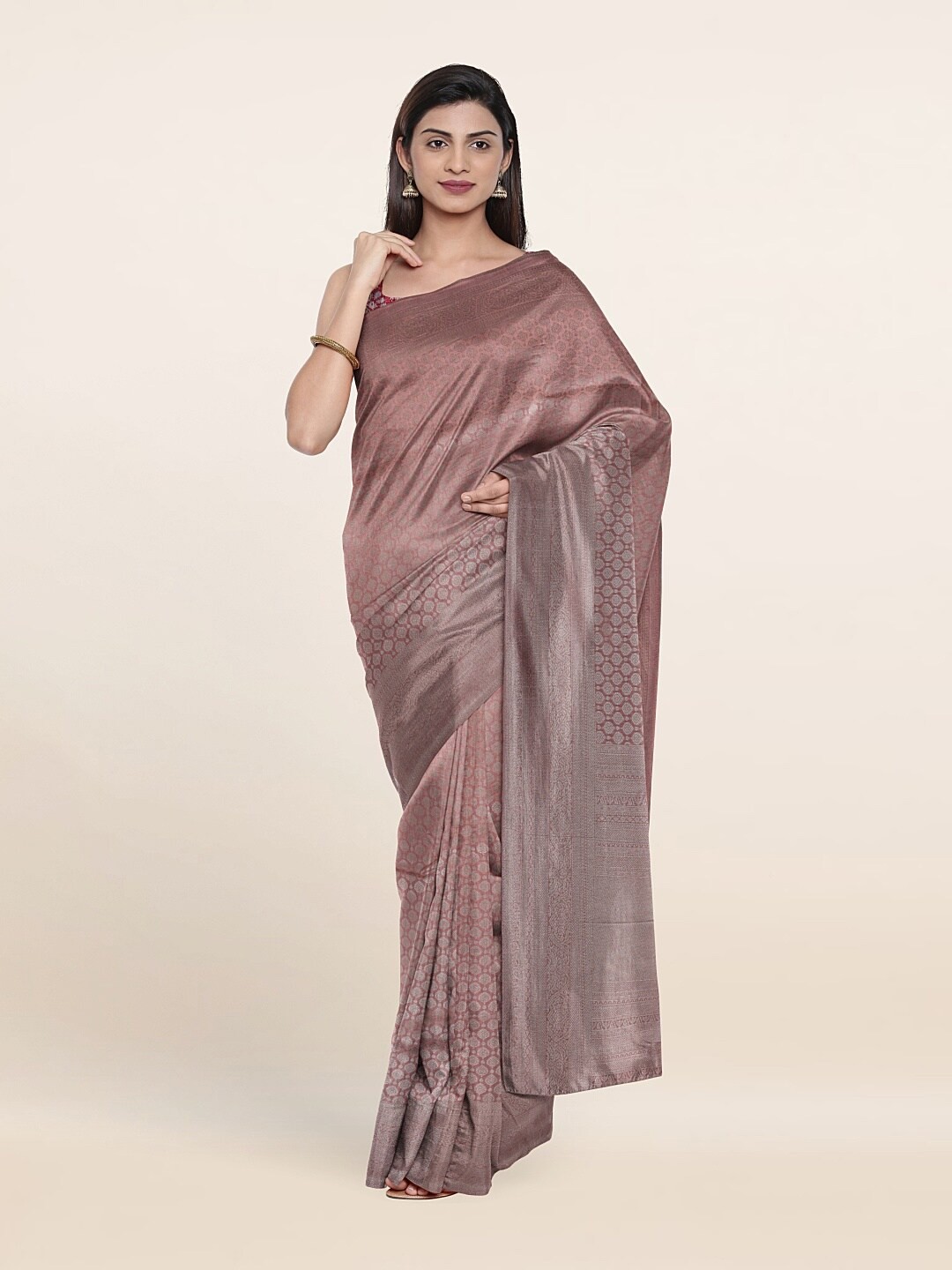 

Pothys Pink & Gold-Toned Woven Design Art Silk Saree