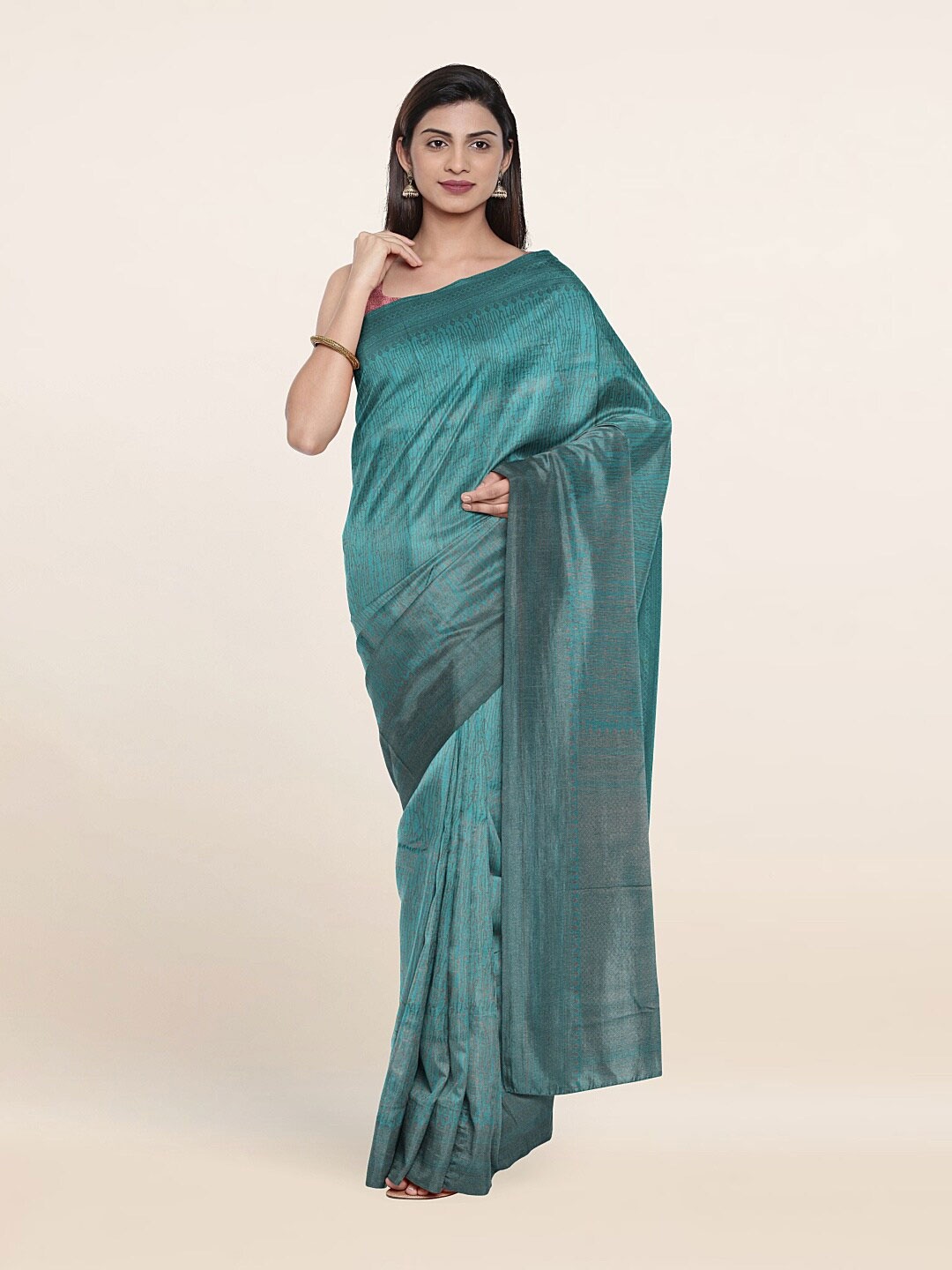 

Pothys Blue & Copper-Toned Woven Design Art Silk Saree