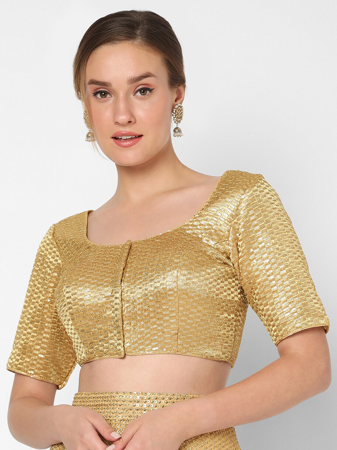 

SALWAR STUDIO Gold-Coloured Printed Readymade Saree Blouse