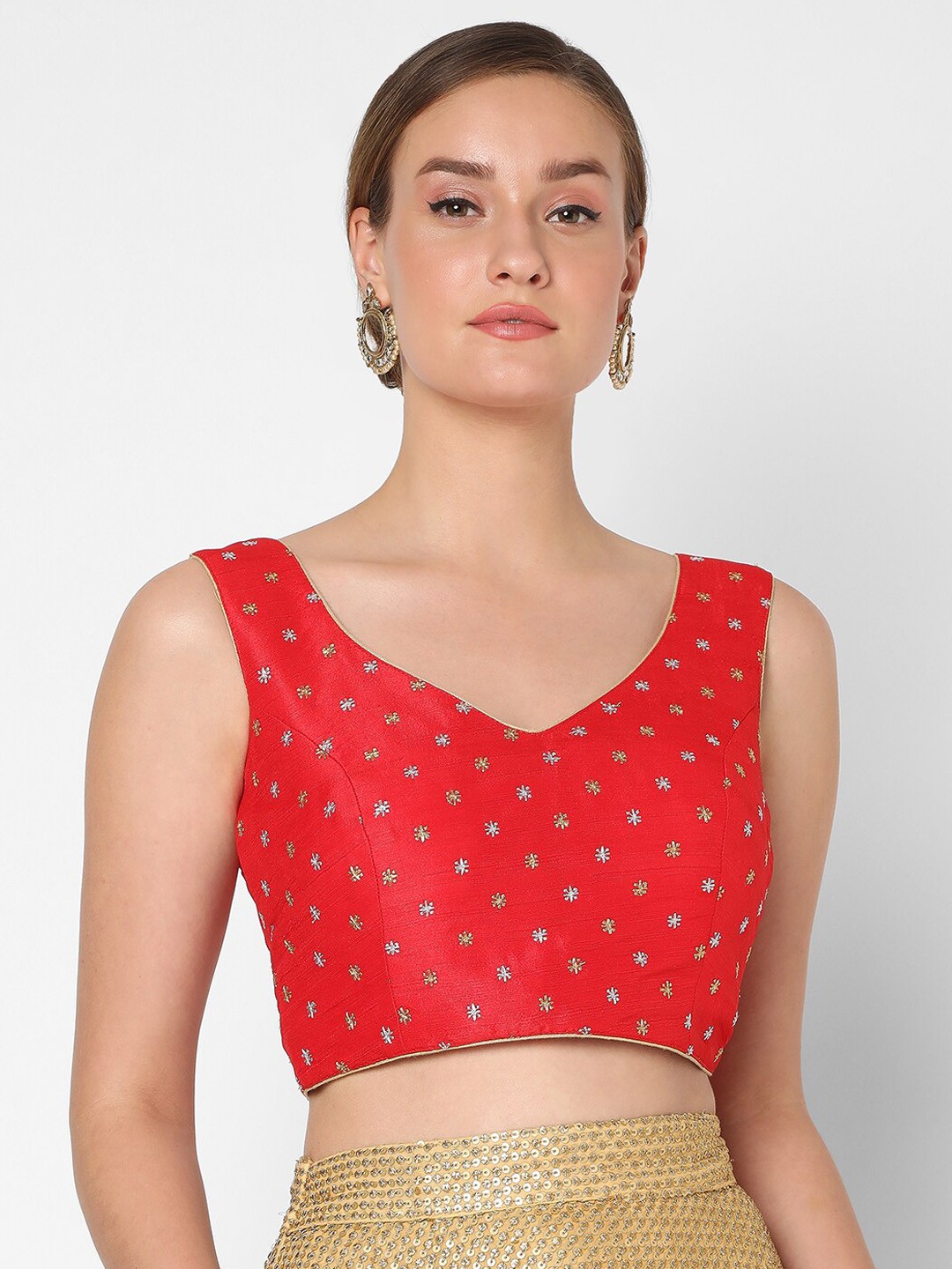 

SALWAR STUDIO Women Red Embroided Silk Saree Blouse