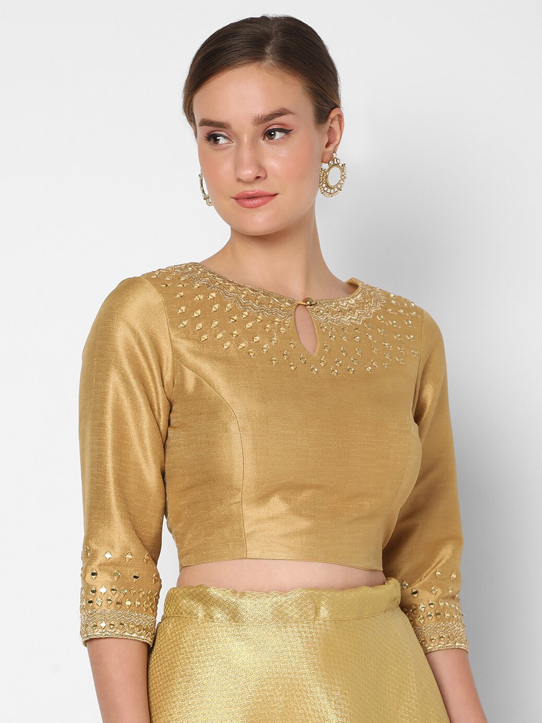 

SALWAR STUDIO Women Gold-Coloured Embroidered Saree Blouse