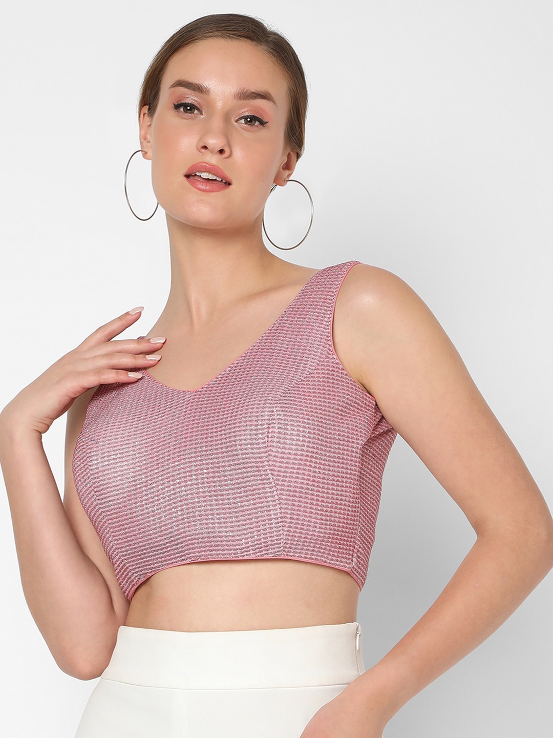 

SALWAR STUDIO Women Pink Self Design Shimmer Saree Blouse