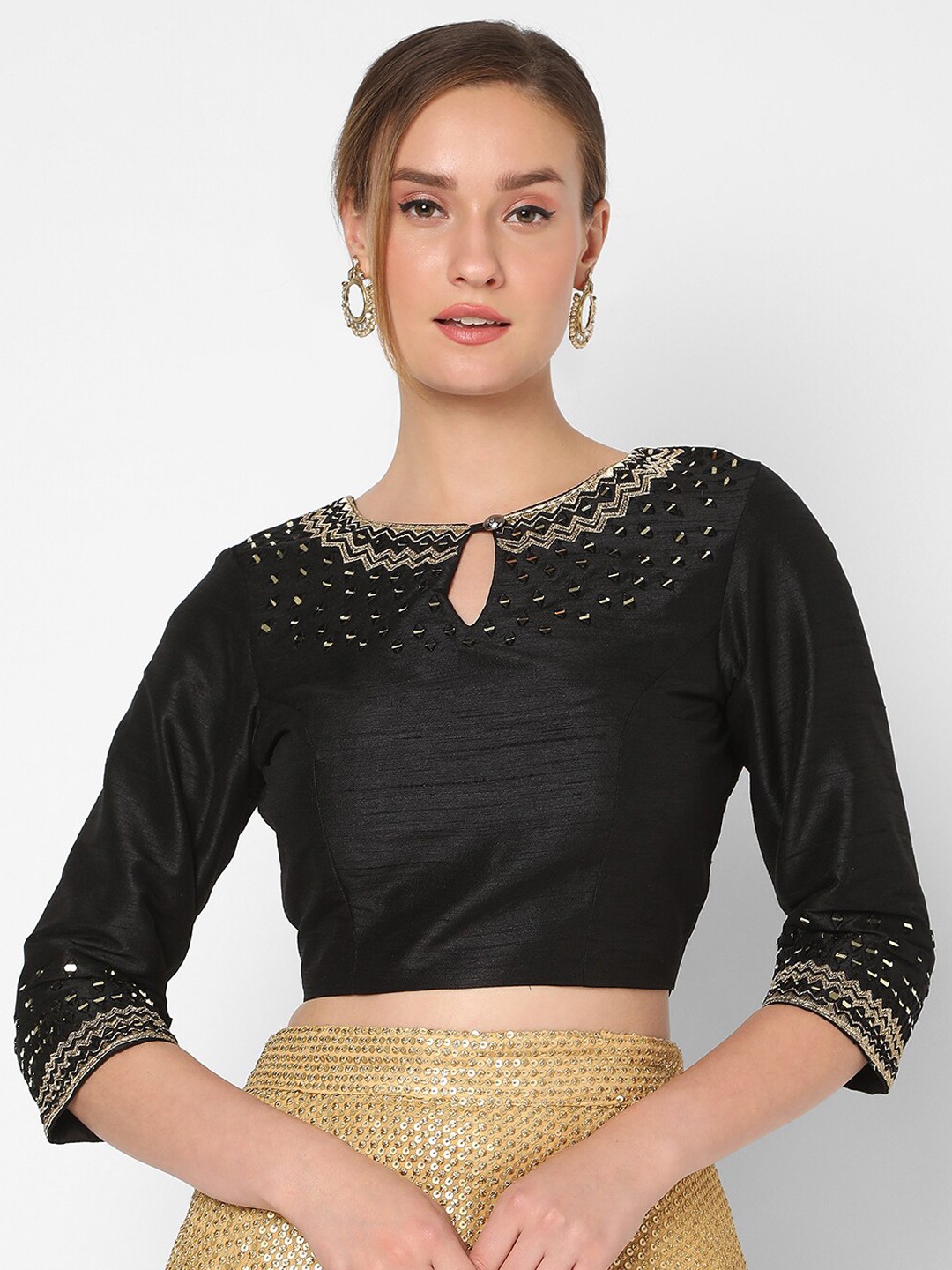 

SALWAR STUDIO Women Black Embroidered Saree Blouse