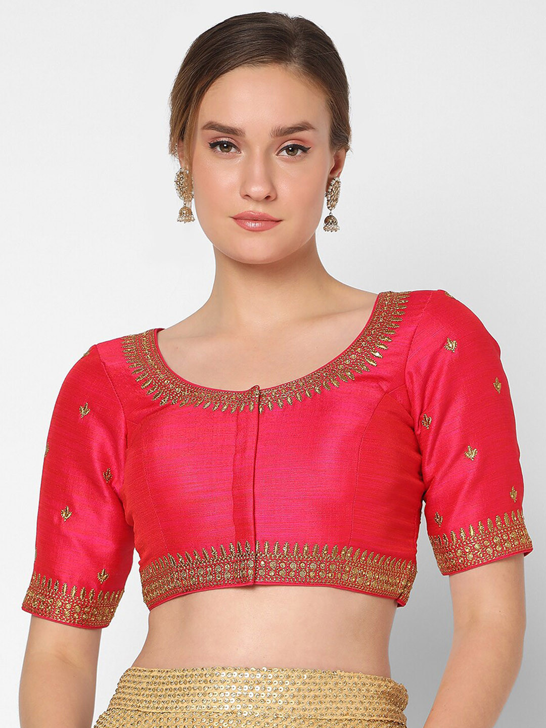 

SALWAR STUDIO Women Pink Embroided Silk Saree Blouse