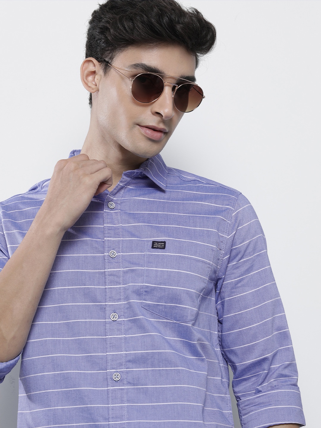 

The Indian Garage Co Men Blue Classic Slim Fit Horizontal Stripes Striped Casual Shirt
