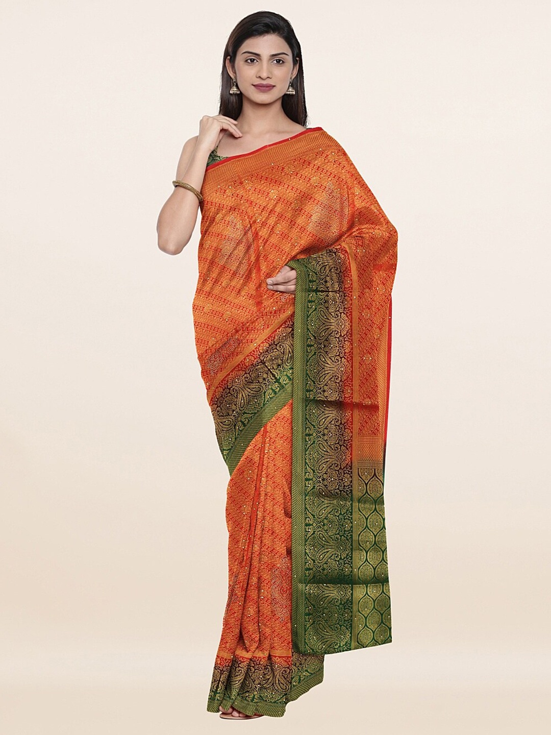 

Pothys Red & Green Ethnic Motifs Zari Art Silk Saree