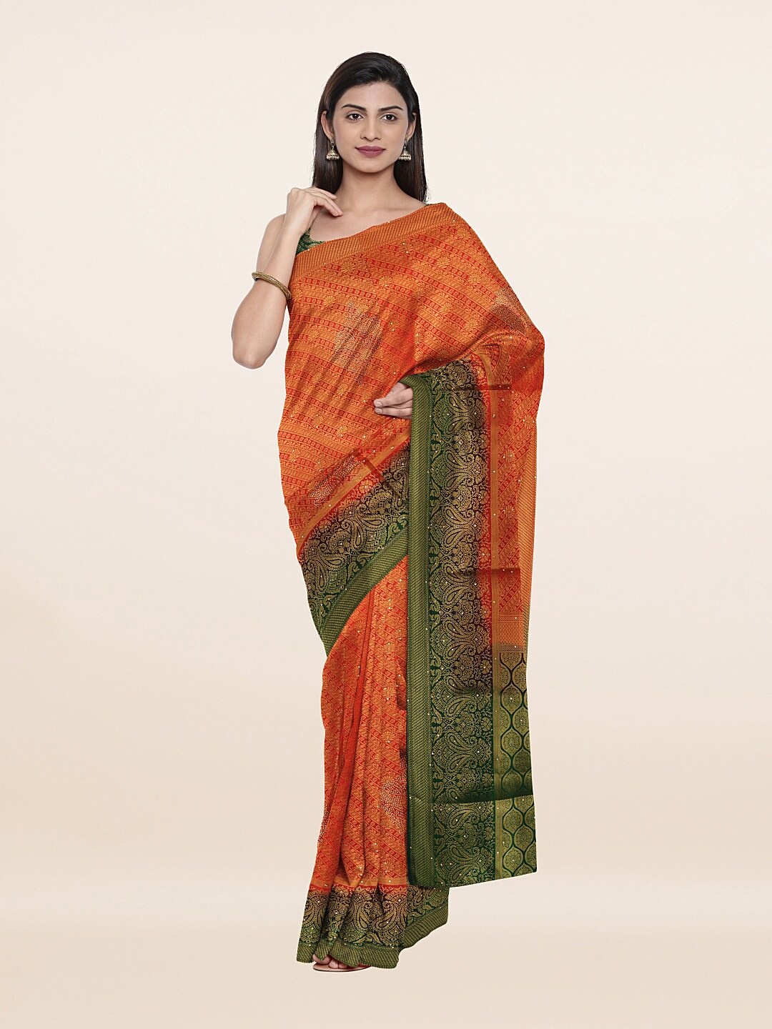

Pothys Red & Green Ethnic Motifs Zari Art Silk Saree