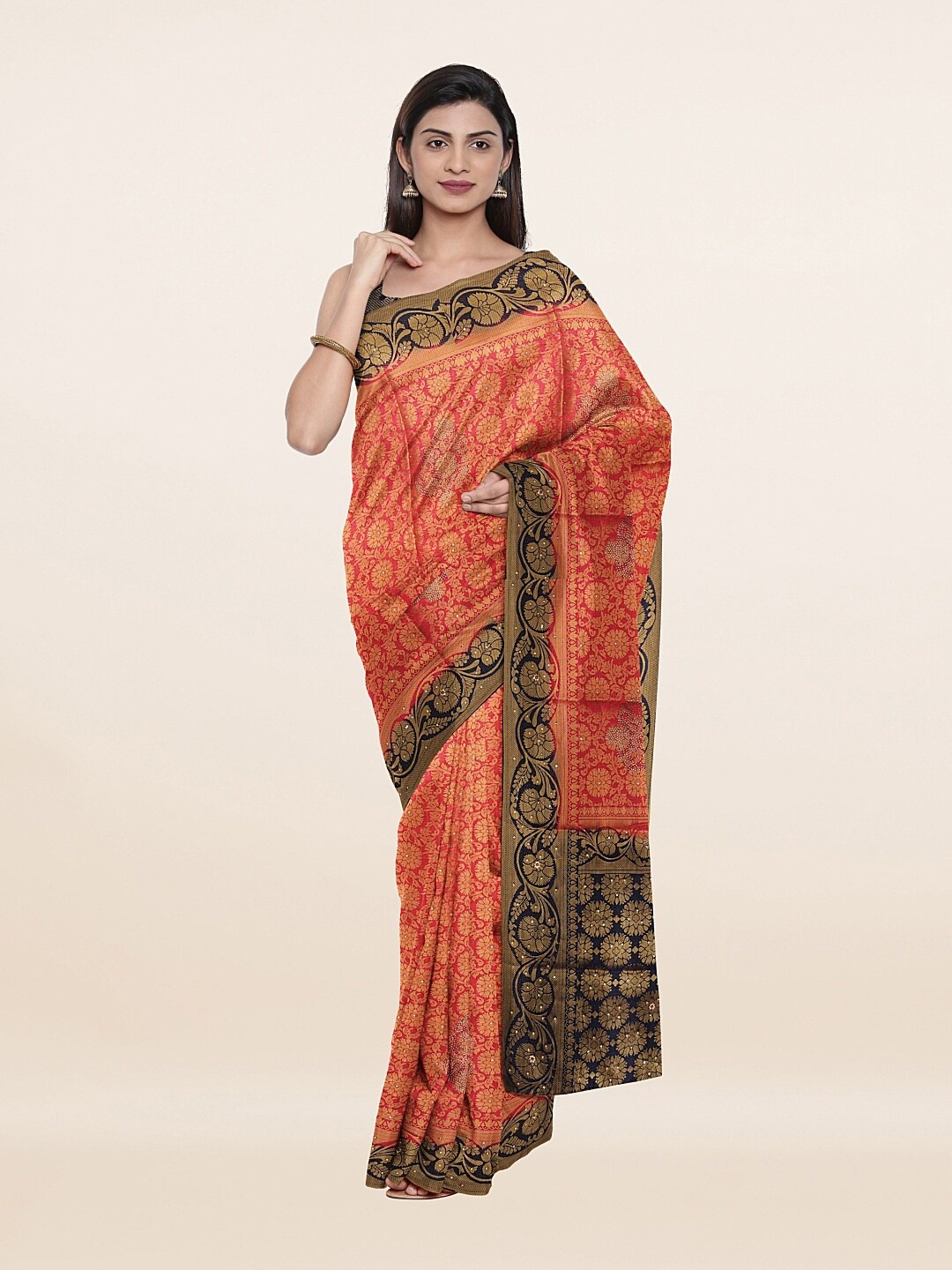 

Pothys Pink & Black Ethnic Motifs Art Silk Saree