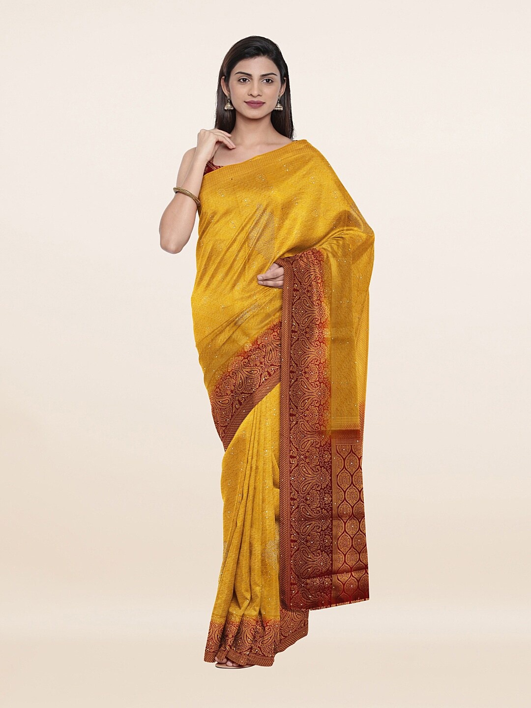 

Pothys Mustard & Red Woven Design Art Silk Saree
