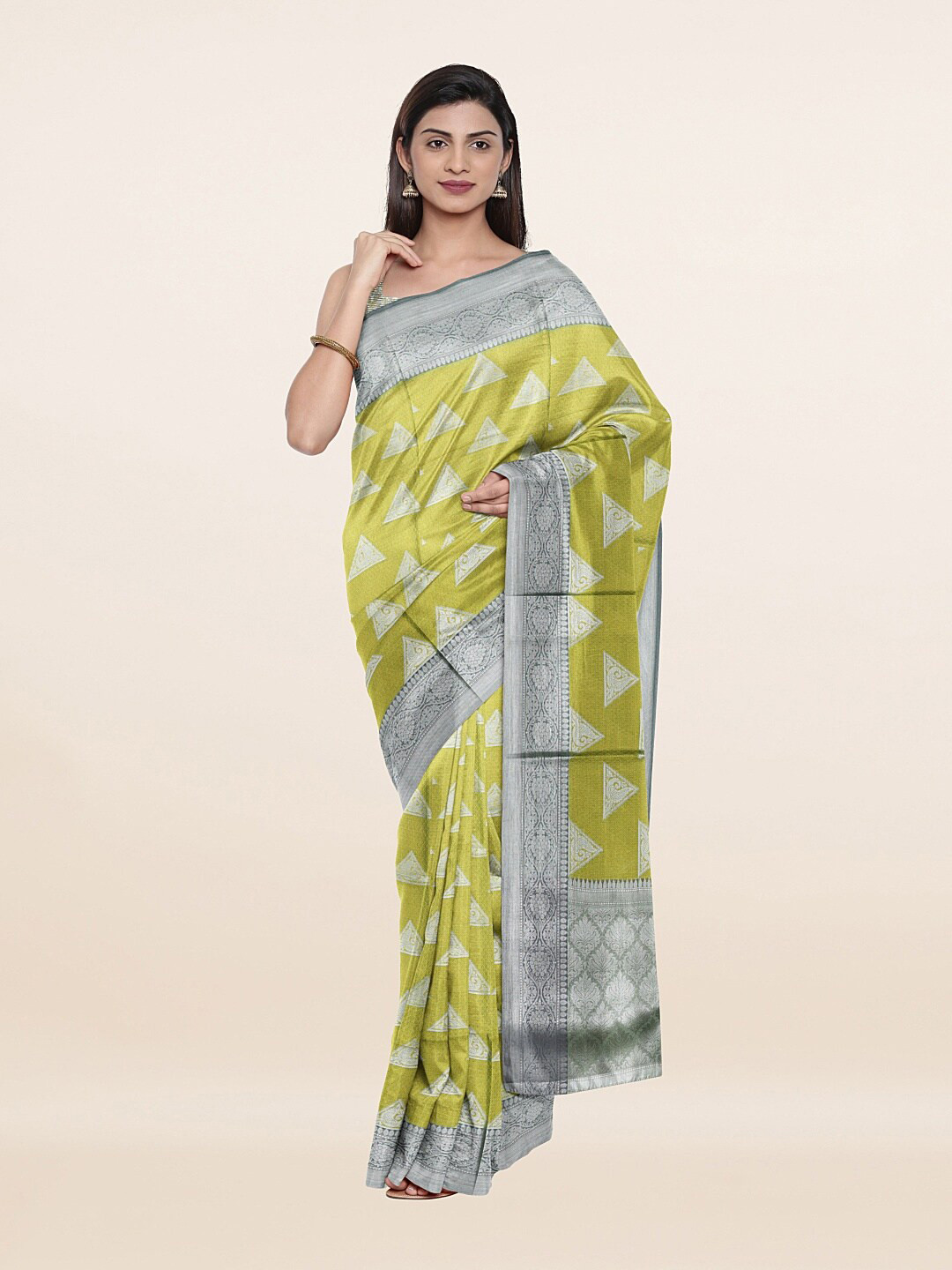 

Pothys Green & Silver-Toned Art Silk Saree