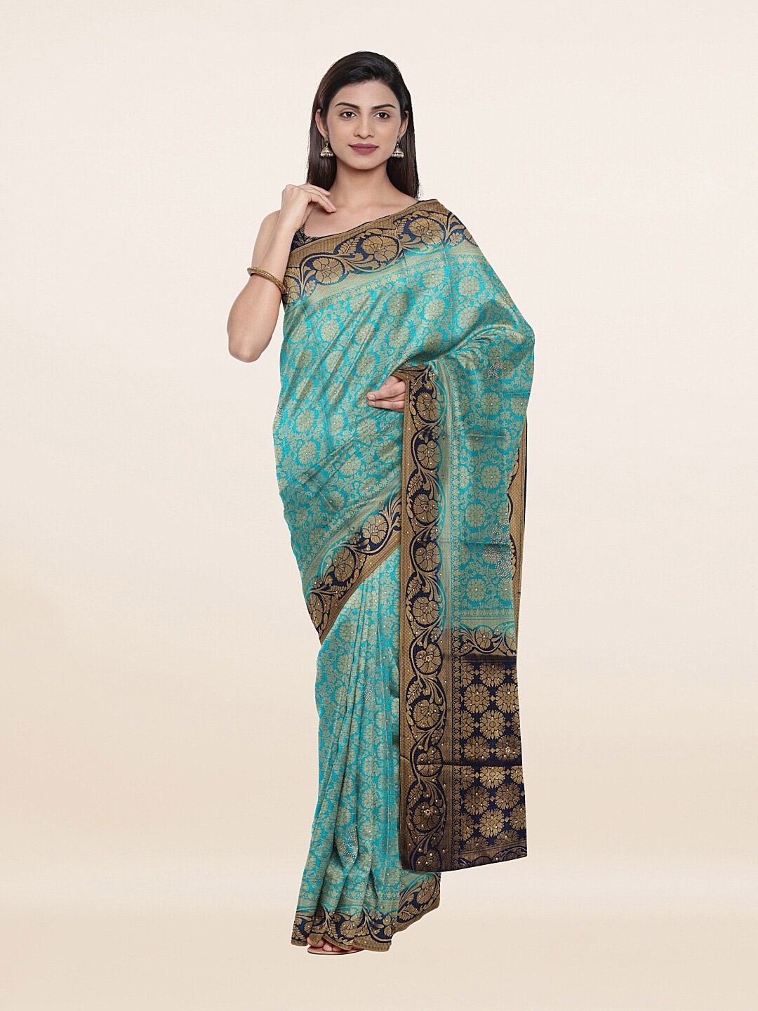 

Pothys Sea Green & Gold-Toned Woven Design Art Silk Saree