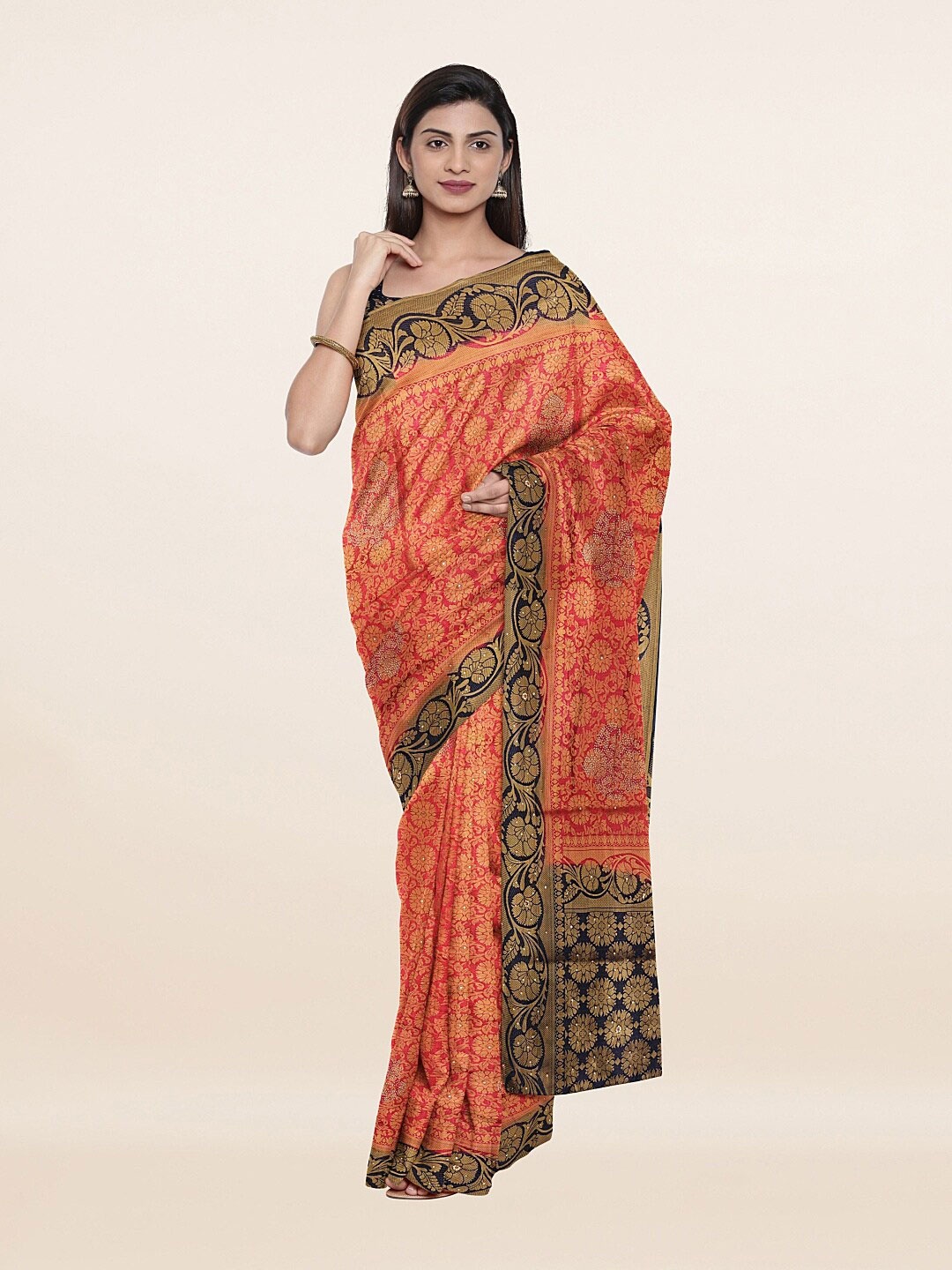 

Pothys Pink & Golden Art Silk Saree