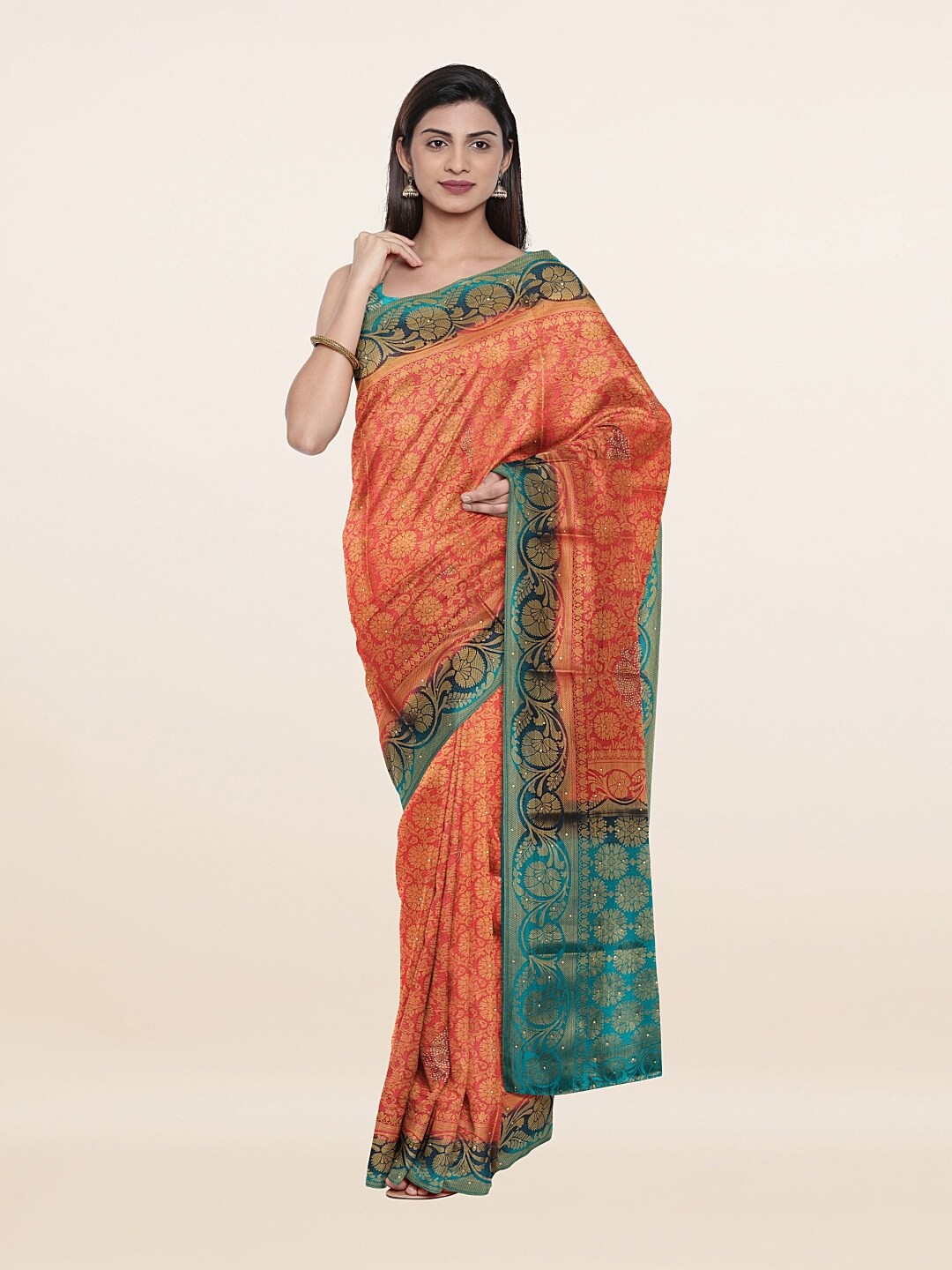 

Pothys Pink & Blue Woven Design Art Silk Saree