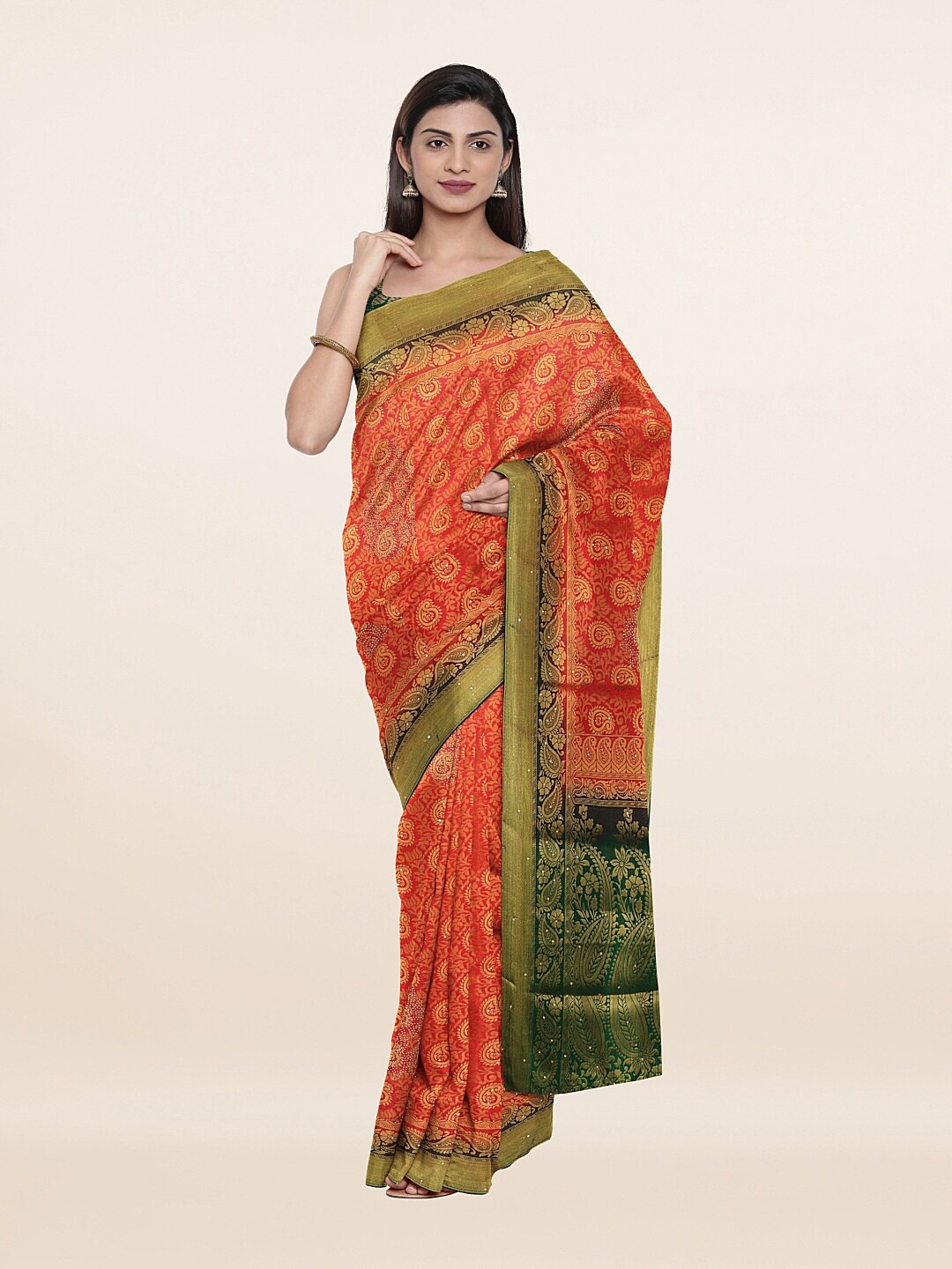 

Pothys Red & Green Floral Art Silk Saree