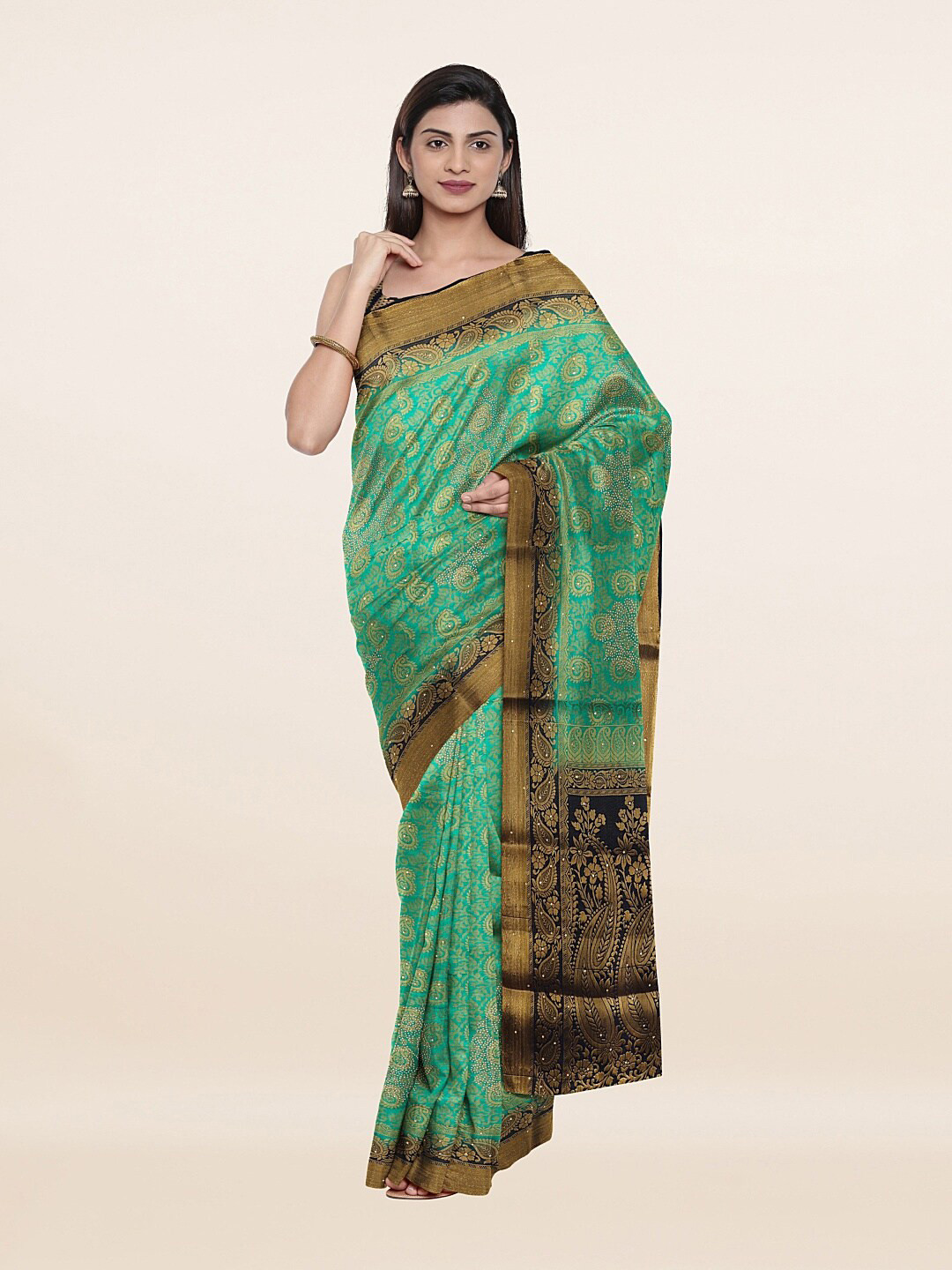 

Pothys Green & Black Ethnic Motifs Zari Art Silk Saree