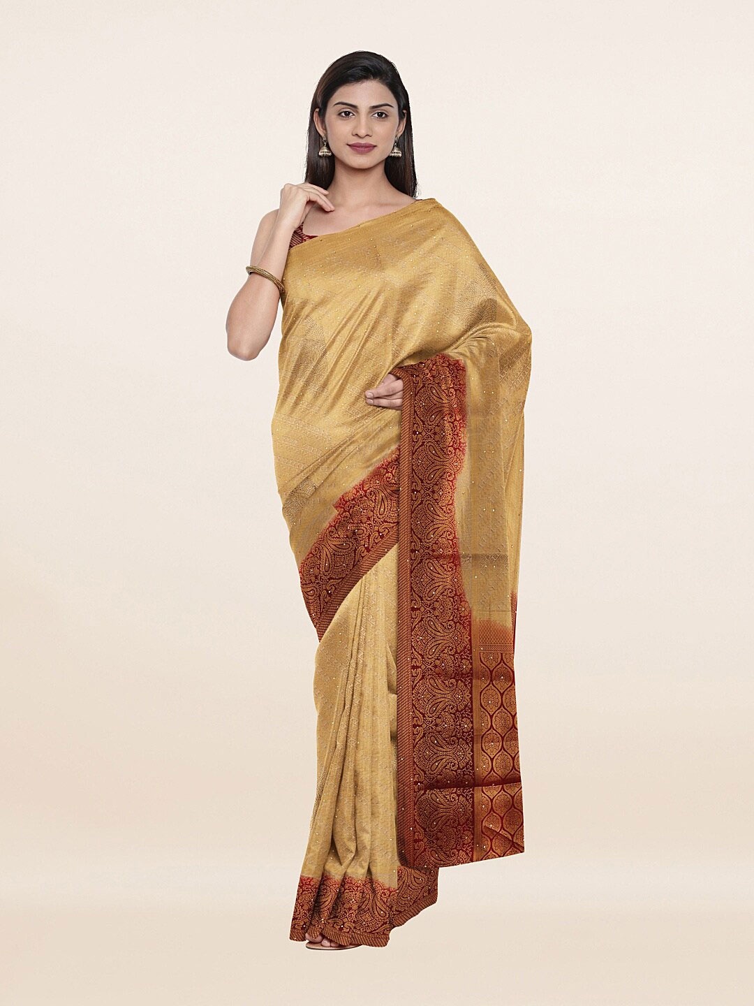 

Pothys Cream-Coloured & Maroon Ethnic Motifs Art Silk Saree