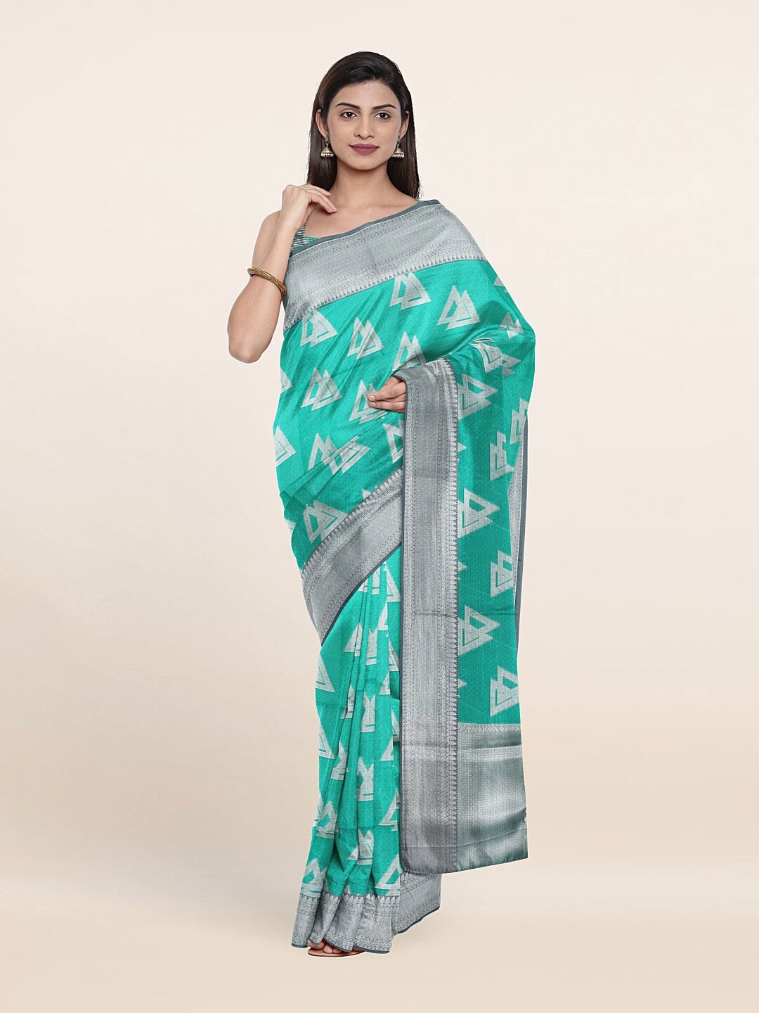 

Pothys Green & Silver Woven Design Art Silk Saree