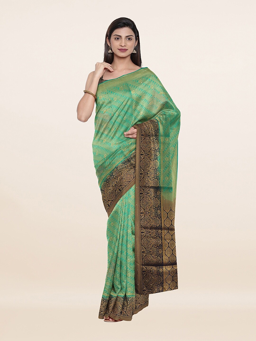 

Pothys Green & Navy Blue Woven Design Art Silk Saree