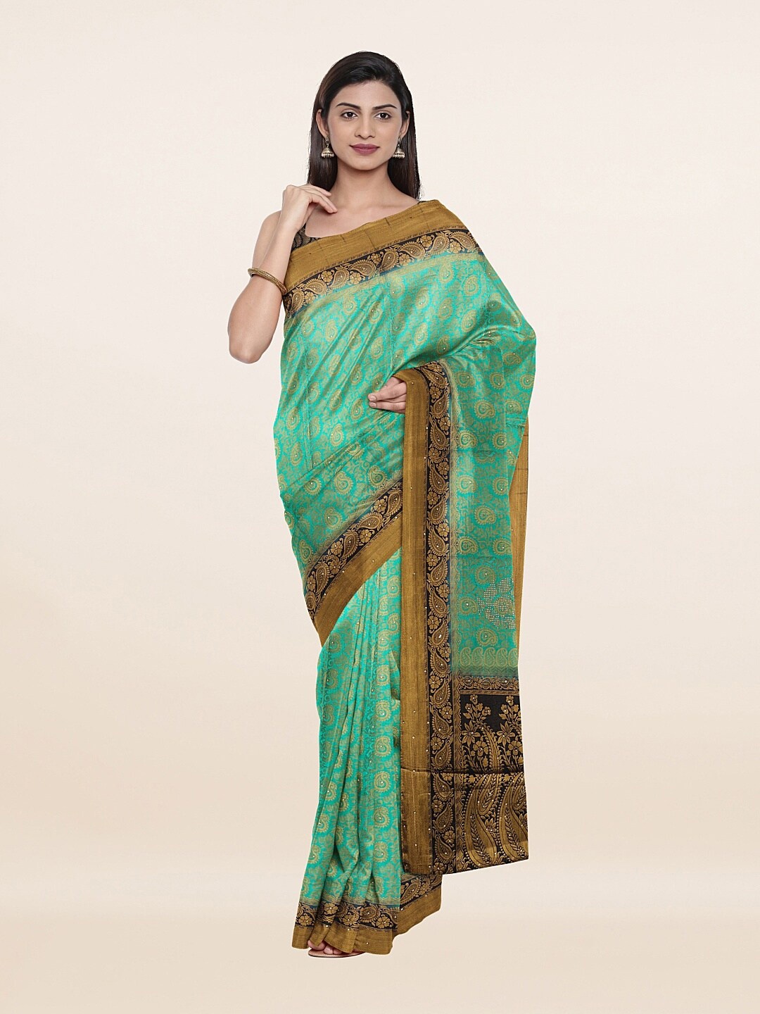 

Pothys Green & Blue Ethnic Motifs Art Silk Saree