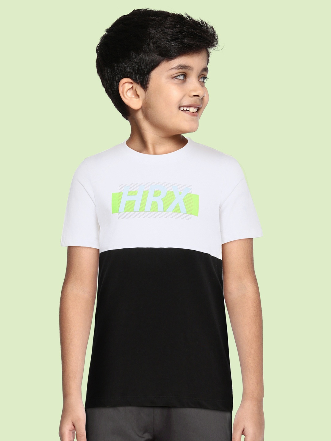 

HRX by Hrithik Roshan Boys White & Black Brand Logo Colourblocked Lifestyle T-shirt