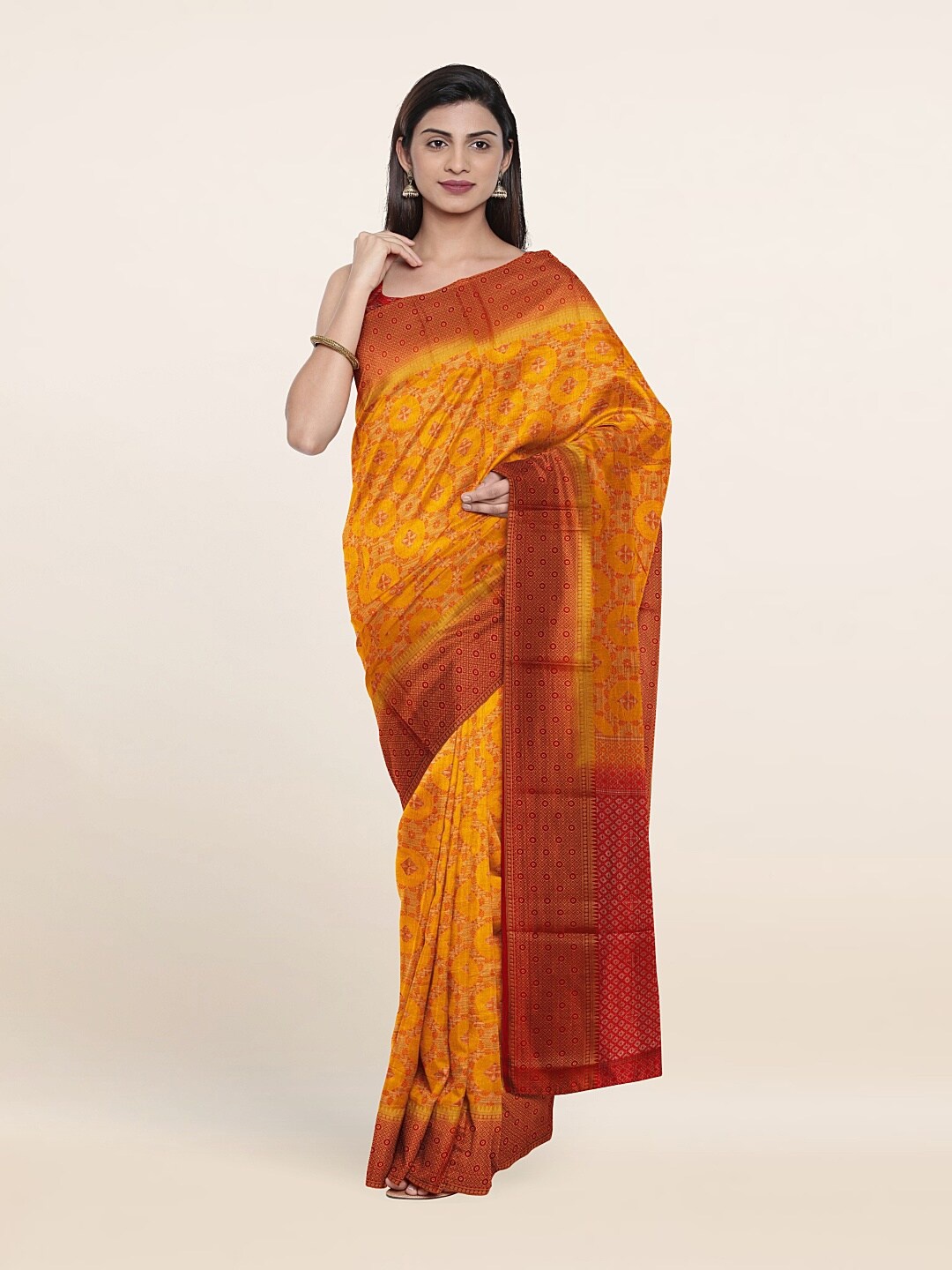 

Pothys Yellow & Red Floral Art Silk Saree