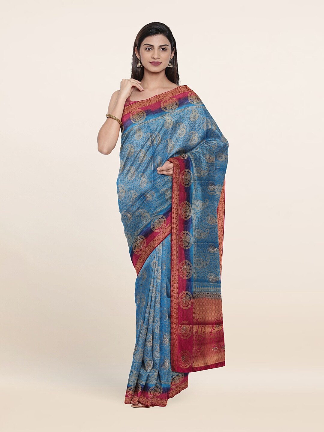 

Pothys Blue & Pink Woven Design Art Banarasi Silk Saree