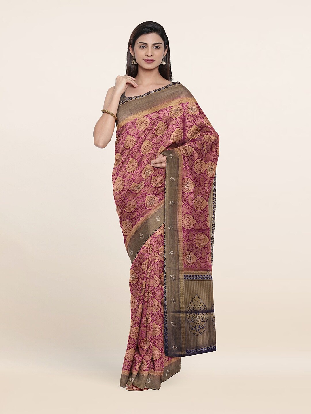 

Pothys Purple & Navy Blue Ethnic Motifs Zari Art Silk Saree