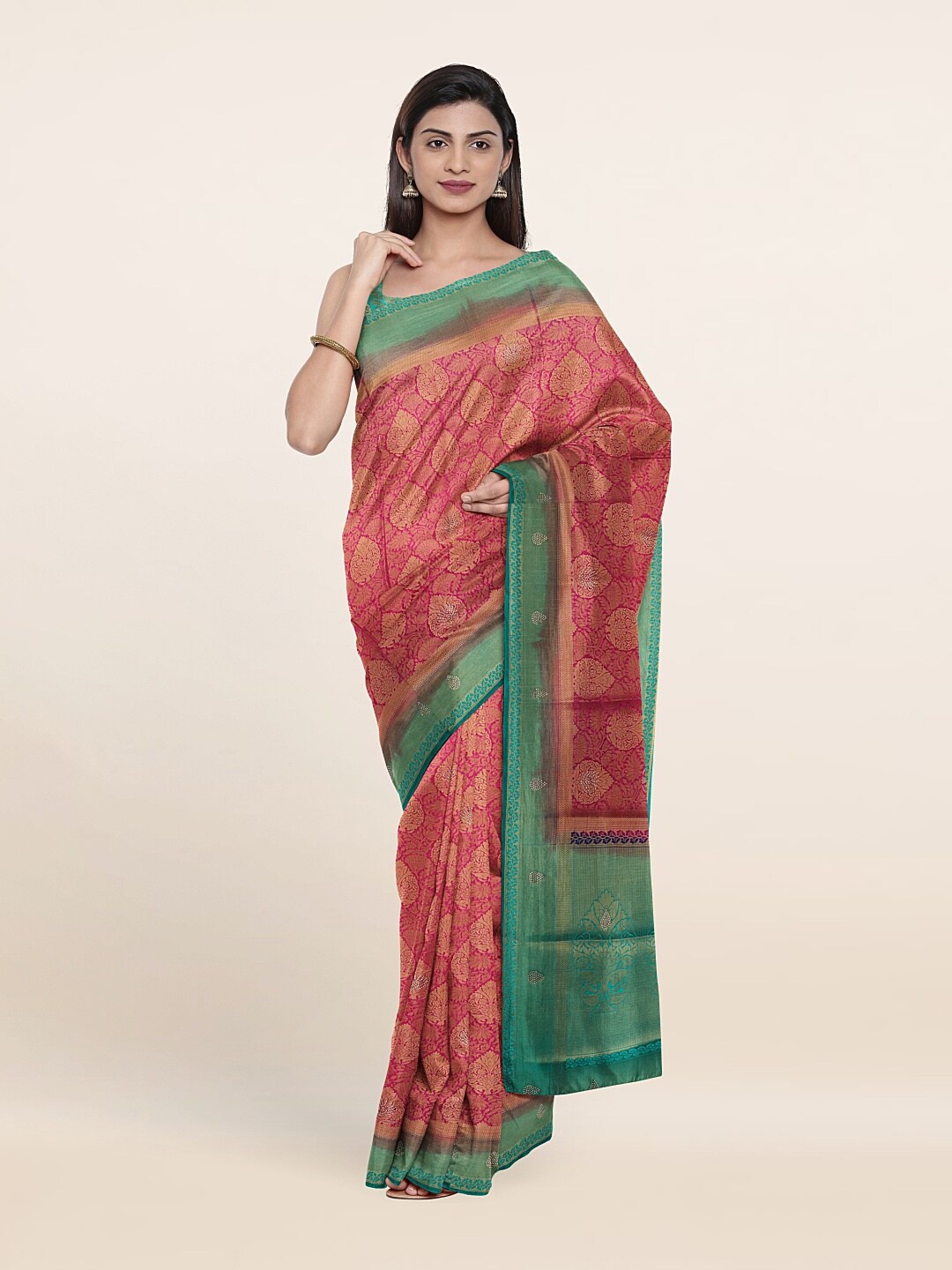 

Pothys Pink & Green Woven Design Art Silk Saree