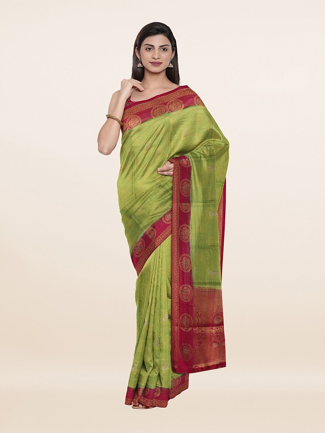 

Pothys Green & Pink Paisley Zari Art Silk Saree