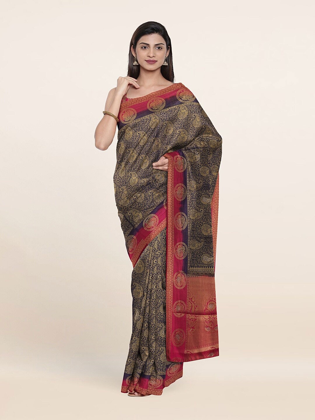 

Pothys Blue & Red Woven Design Art Banarasi Silk Saree