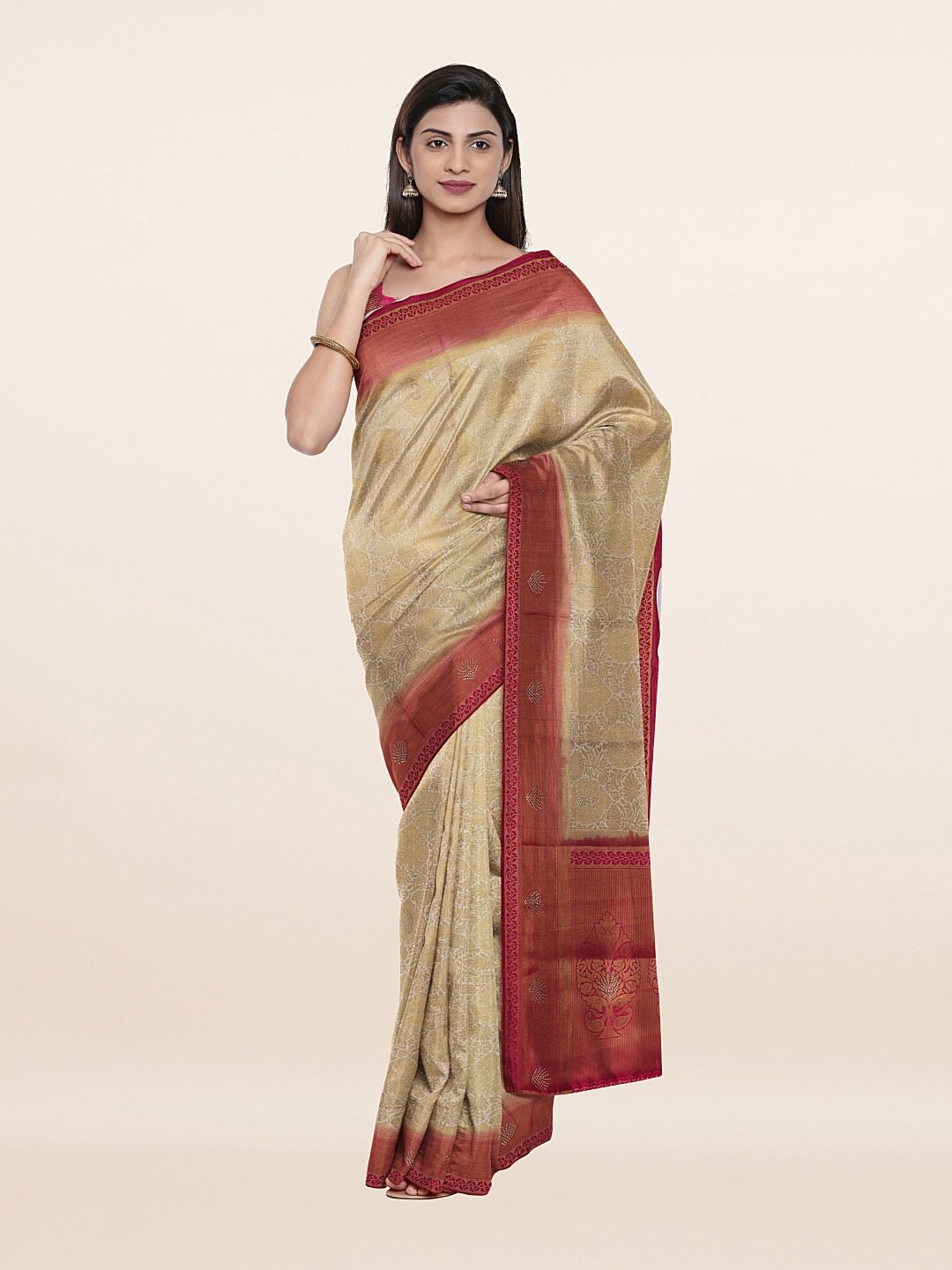 

Pothys Women Cream-Coloured Art Silk Saree