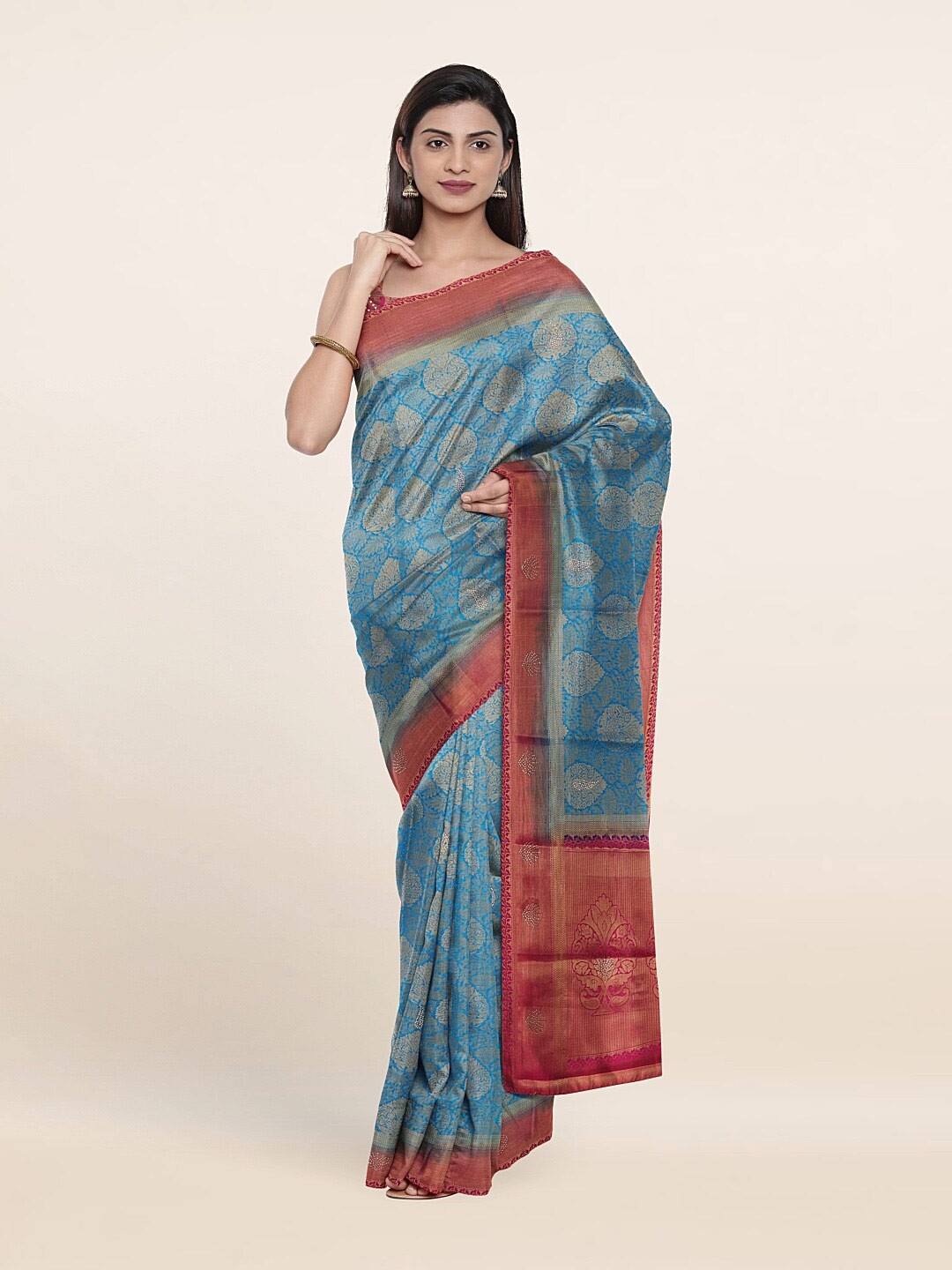 

Pothys Blue & Pink Ethnic Motifs Zari Art Silk Saree