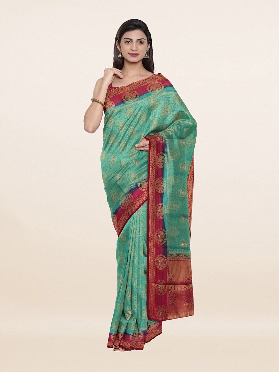 

Pothys Green & Red Floral Art Silk Saree