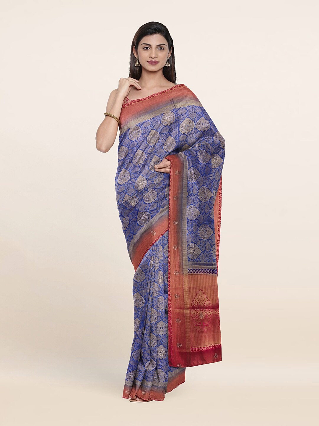

Pothys Blue & Red Floral Woven Design Art Silk Saree