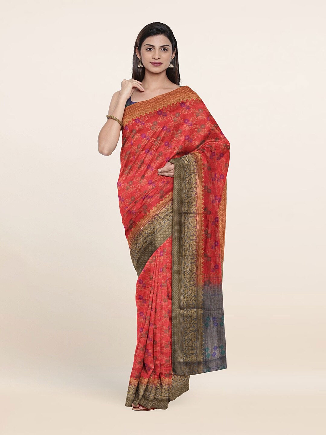 

Pothys Red & Navy Blue Woven Design Art Silk Saree