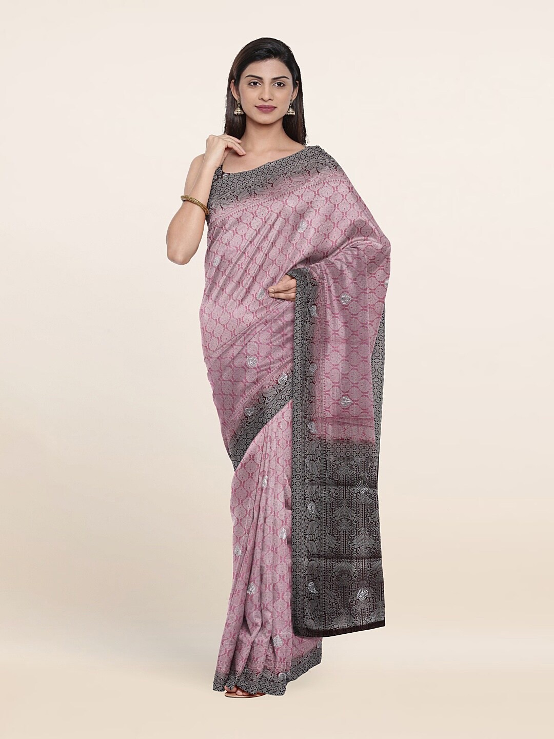 

Pothys Pink & Black Ethnic Motifs Art Silk Saree