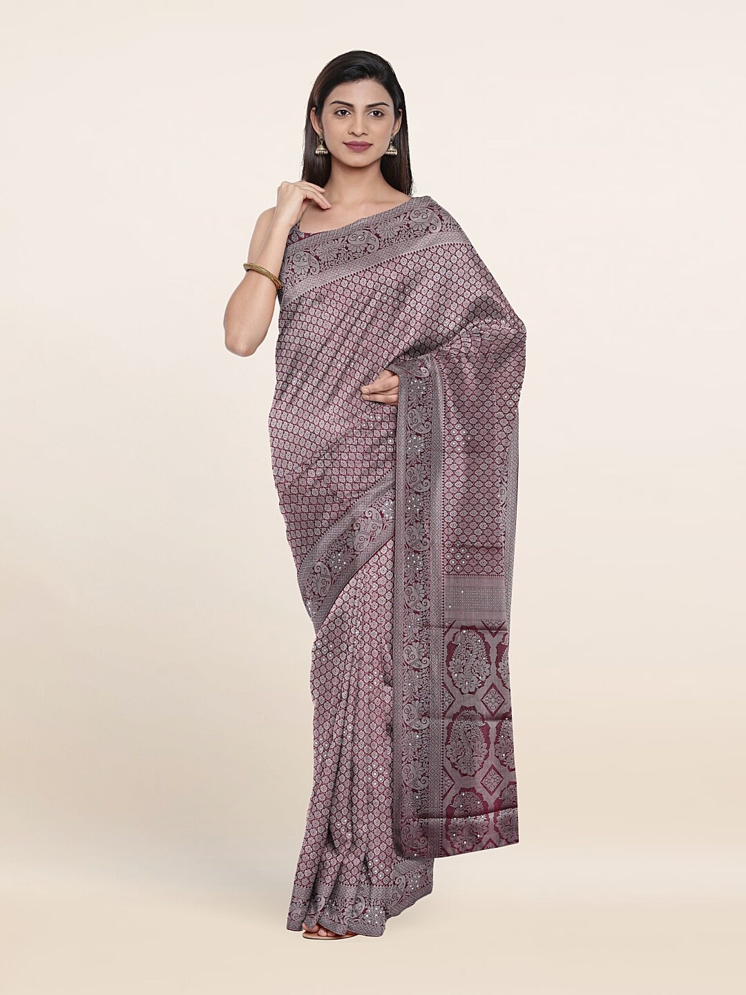

Pothys Mauve & Silver-Toned Woven Design Art Silk Saree