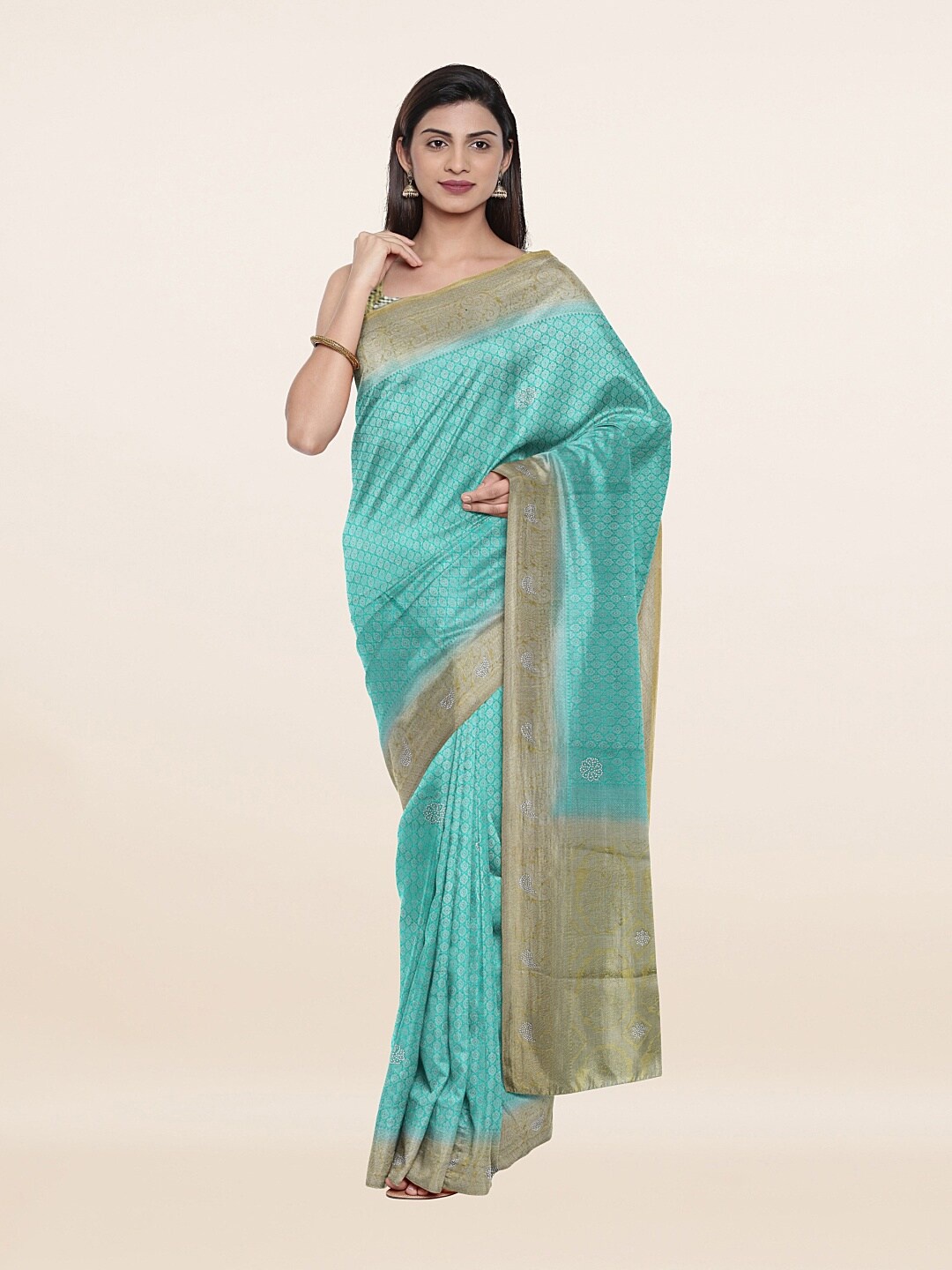 

Pothys Blue & Gold-Toned Woven Design Art Silk Saree