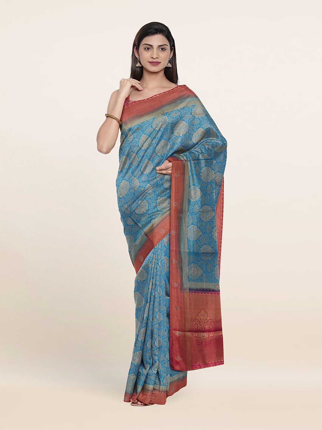 

Pothys Blue & Red Woven Design Art Silk Saree