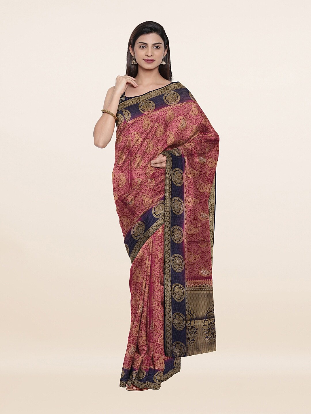 

Pothys Magenta & Navy Blue Paisley Zari Art Silk Banarasi Saree