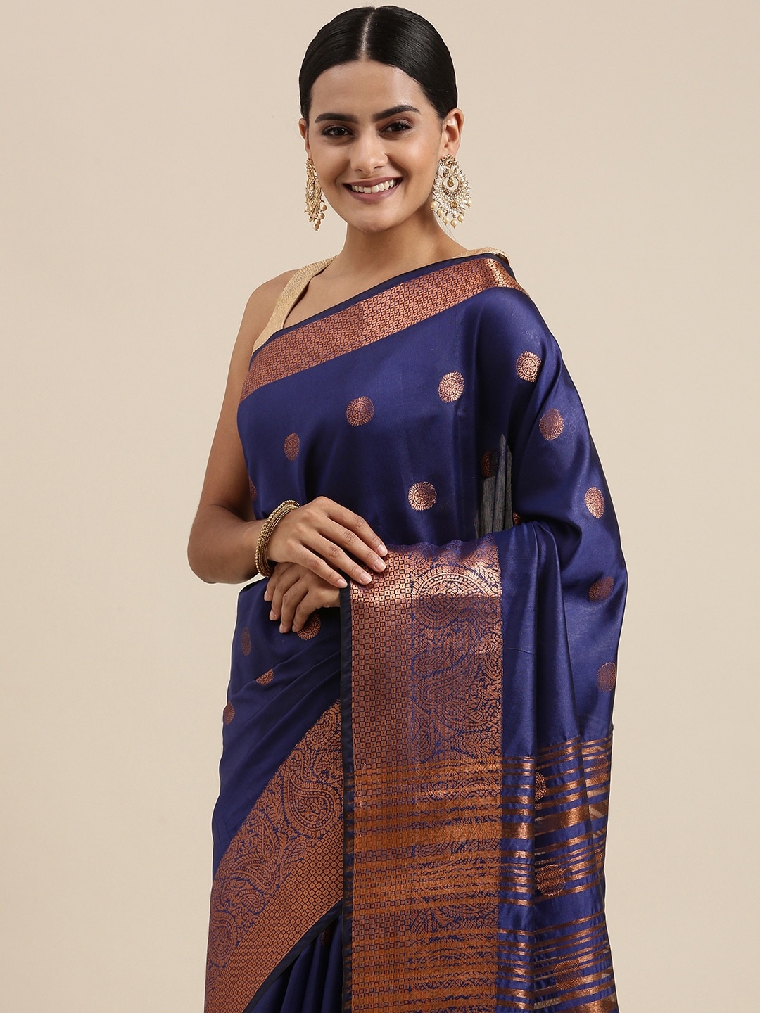 

Mitera Blue Ethnic Motifs Woven Design Saree
