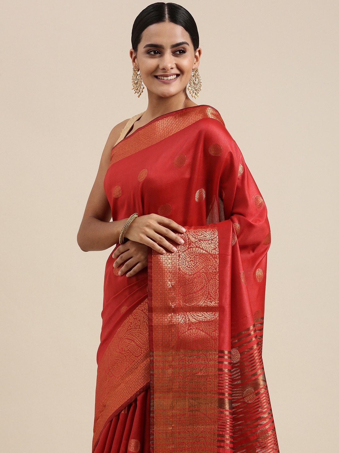 

Mitera Red Ethnic Motifs Woven Design Saree