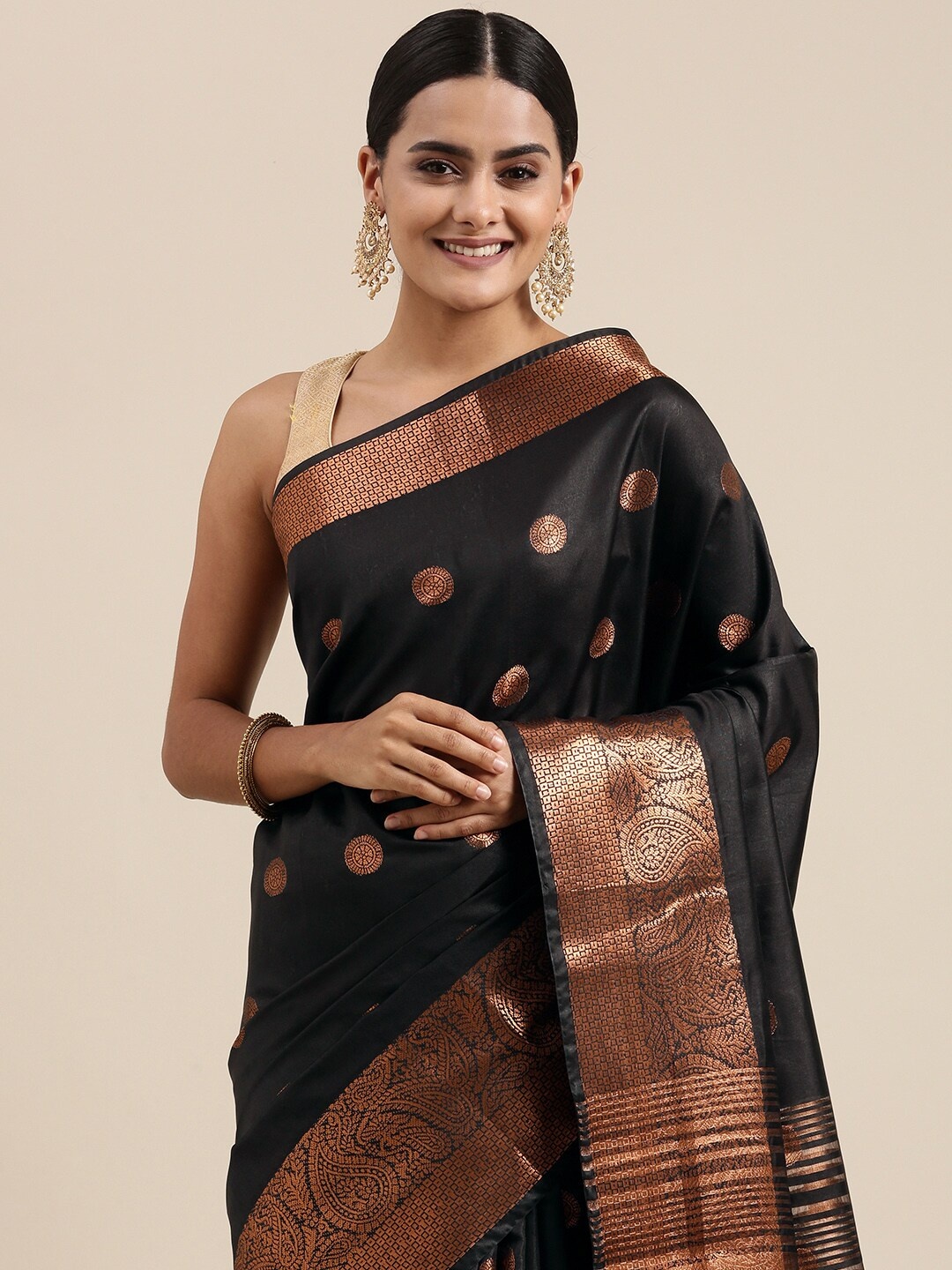 

Mitera Black Ethnic Motifs Woven Design Saree