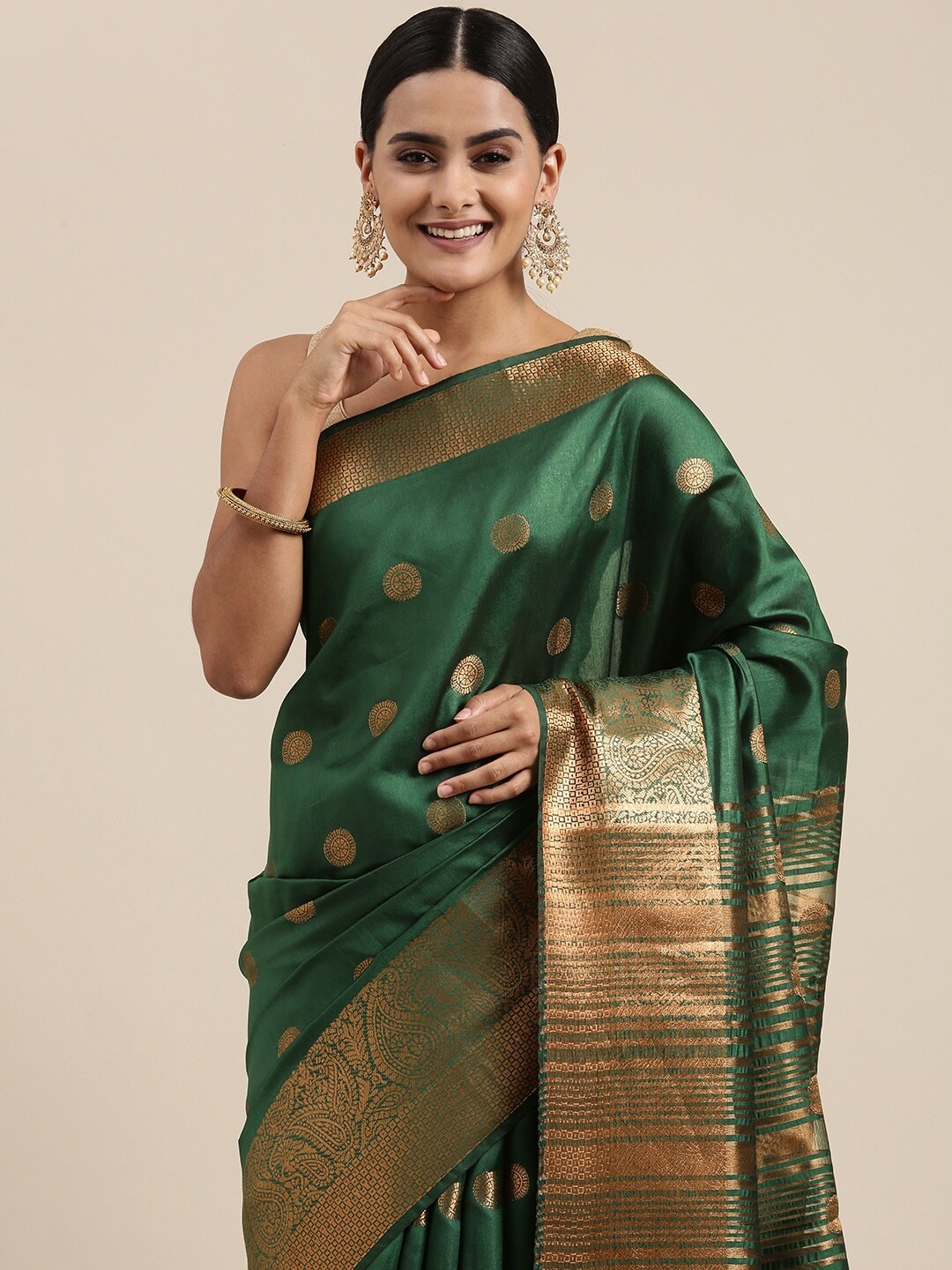 

Mitera Green Ethnic Motifs Woven Design Saree