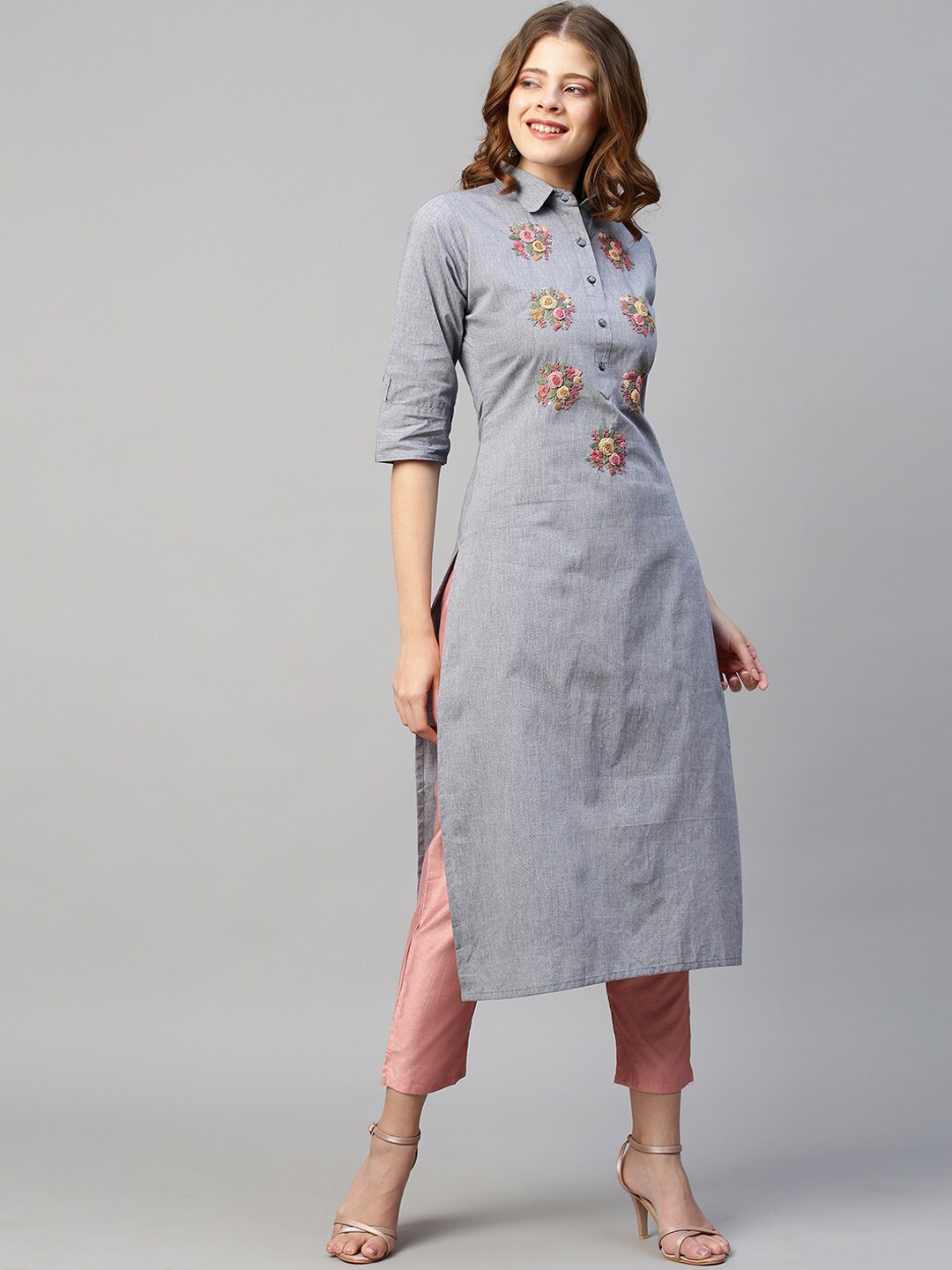 

FASHOR Women Blue Embroidered Thread Work Kurta