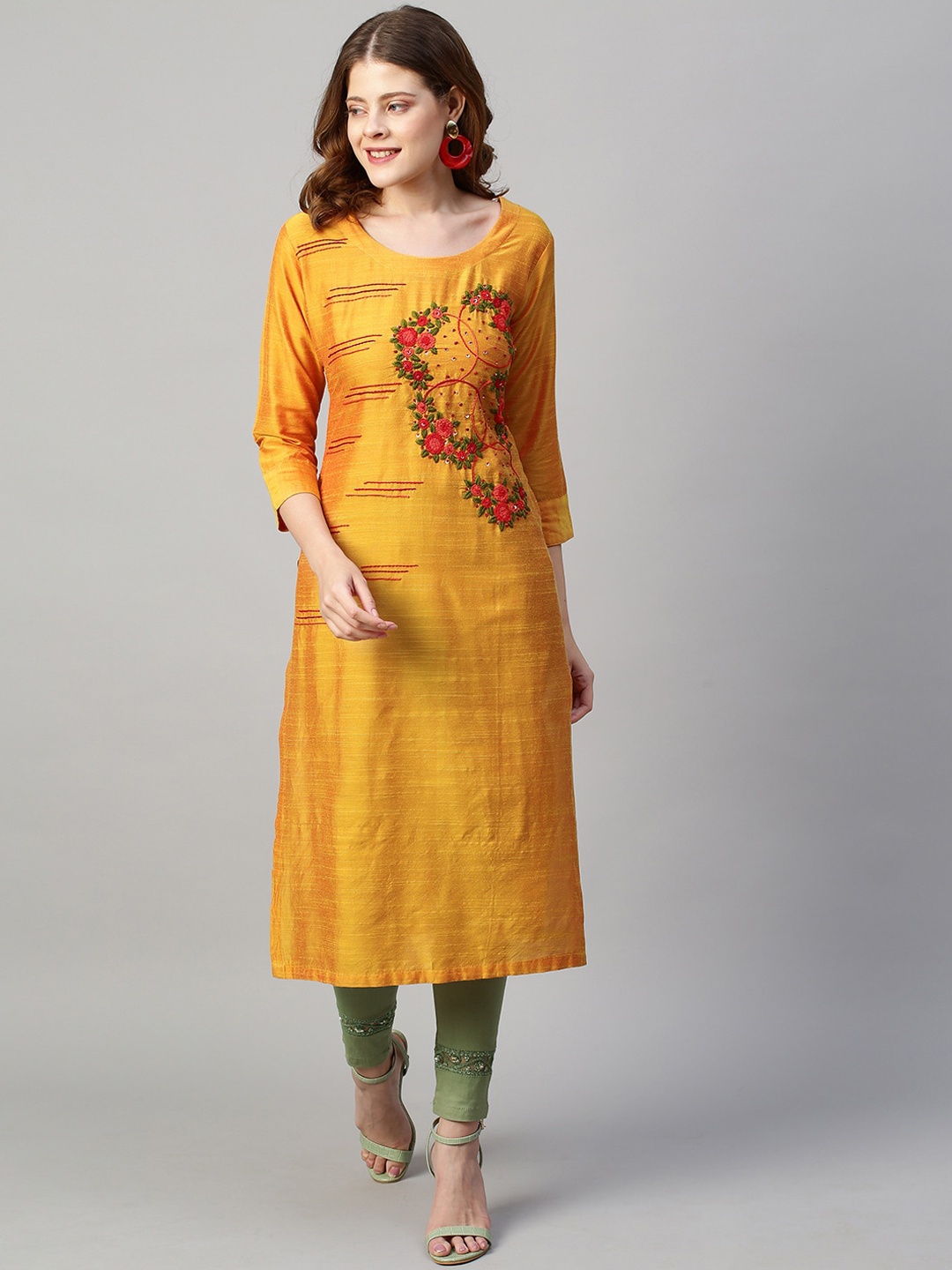 

FASHOR Women Yellow Flared Sleeves Pathani Kurta