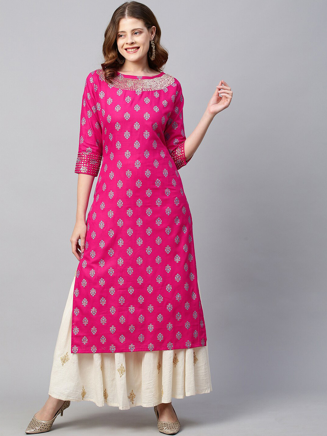 

FASHOR Women Pink Ethnic Motifs Printed Kurta