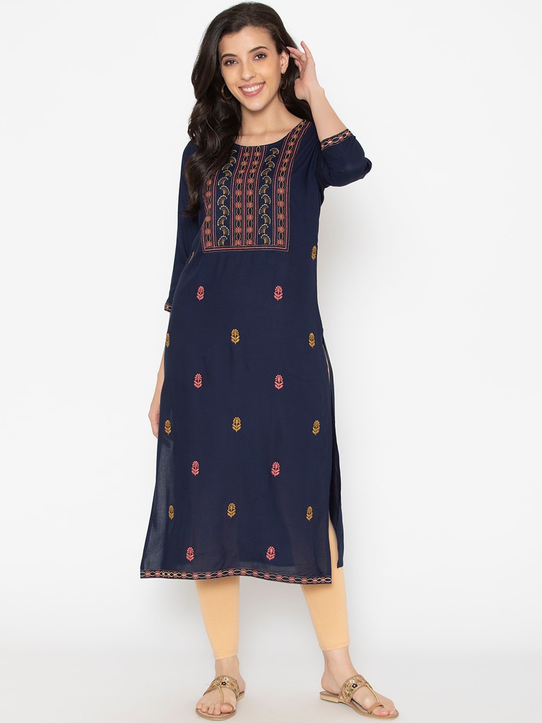 

SAABHI Women Navy Blue Ethnic Motifs Gotta Patti Kurta