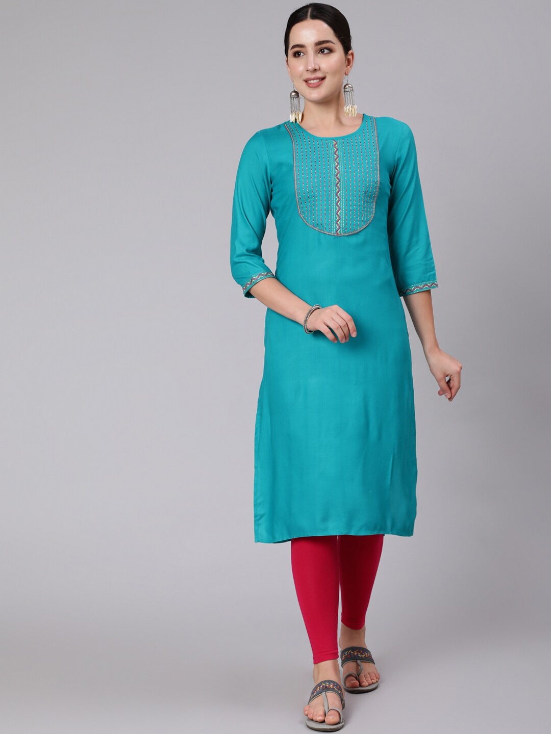 

GULMOHAR JAIPUR Women Sea Green Thread Work Kurta